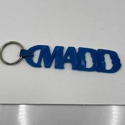 Vintage MADD Keychain Blue Rubber Mothers Against Drunk Driving Awareness Logo - Thumbnail 2