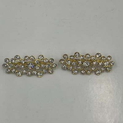 Vintage Gold Tone Rhinestone Brooch Pin Set of 2 Sparkly Crystal Classic Fashion - Thumbnail 3