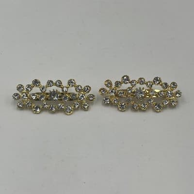 Vintage Gold Tone Rhinestone Brooch Pin Set of 2 Sparkly Crystal Classic Fashion - Thumbnail 2