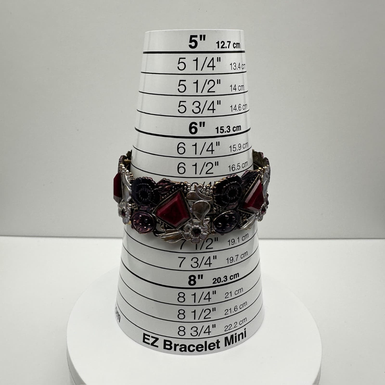 Vintage 90s Boho Floral Link Bracelet Geometric Stones Purple Enamel Jewelry - Thumbnail 12