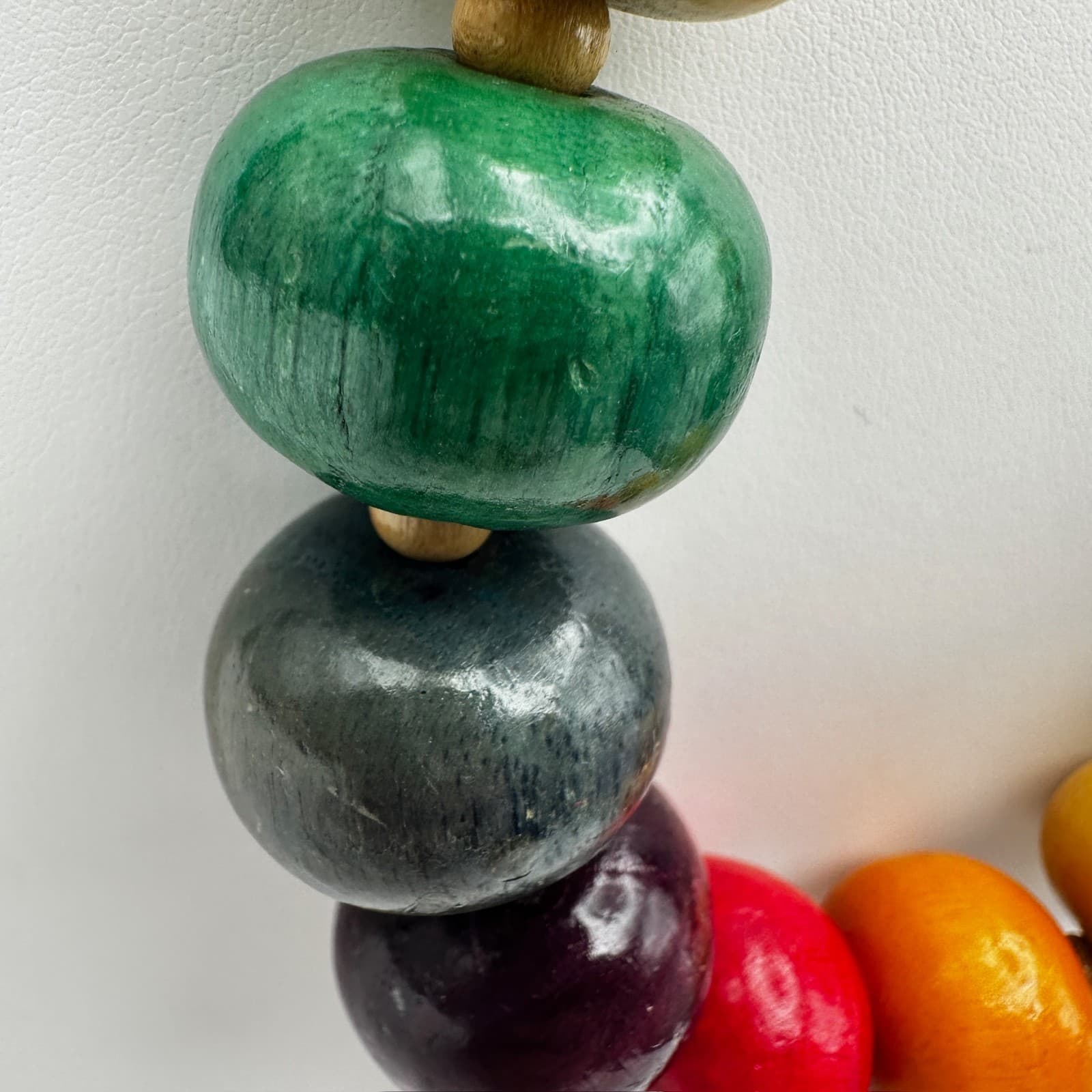 Vintage 90s Wood Bead Chunky Statement Necklace Boho Retro Women's Jewelry - Thumbnail 5