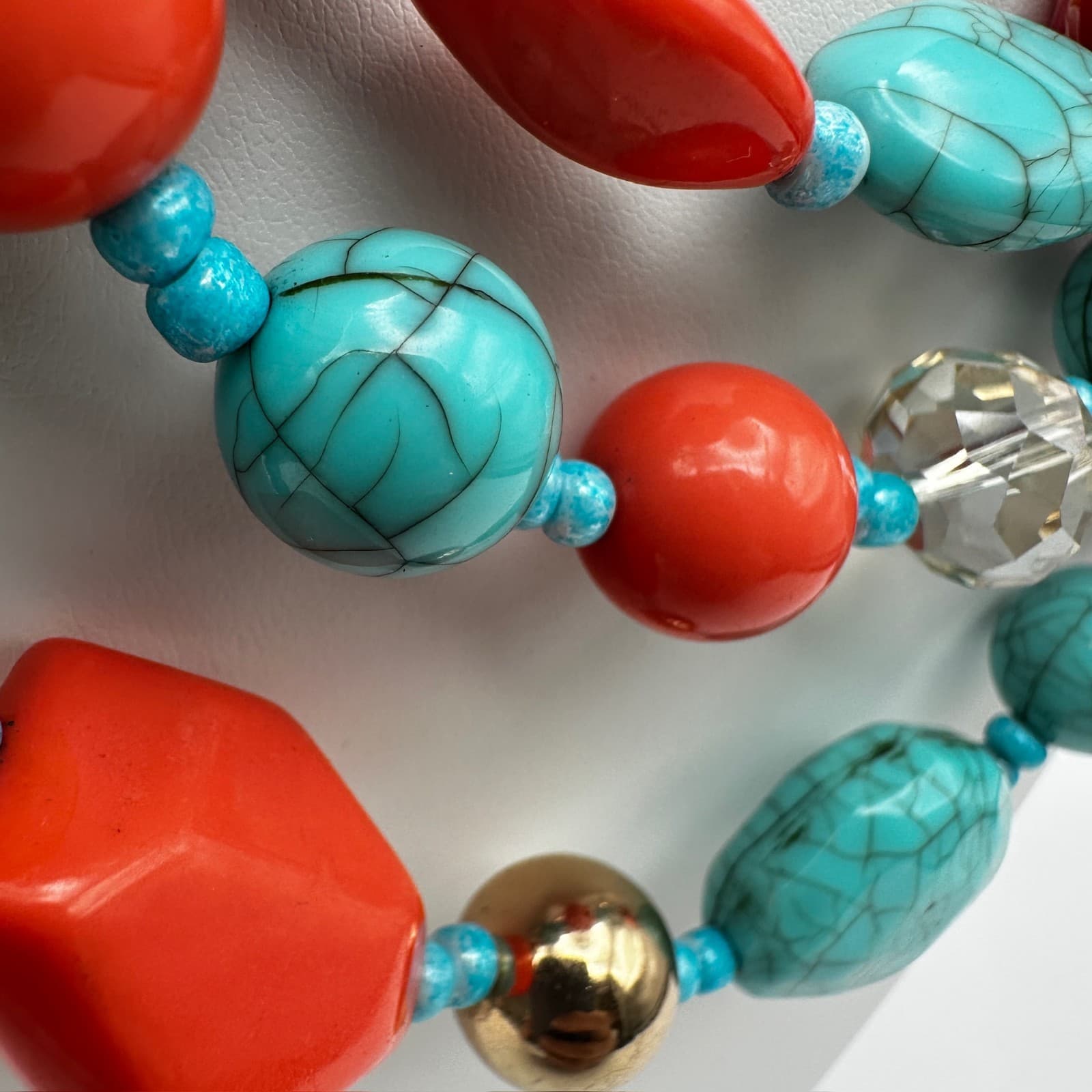 Vintage 90s Multi Strand Statement Necklace Turquoise Gold Tone Women's Jewelry - Thumbnail 7