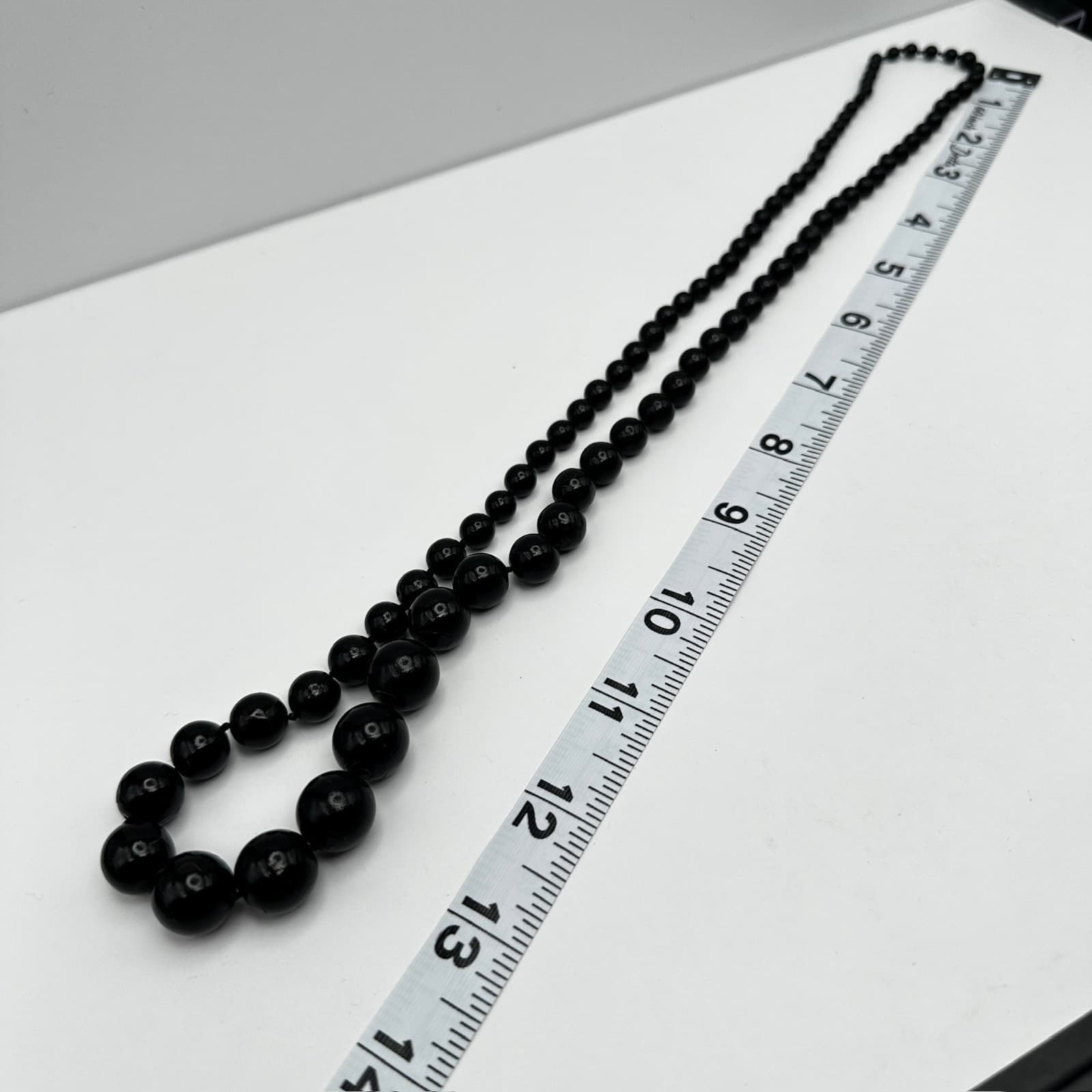 Vintage 90s Black Onyx Glass Beaded Necklace Round Statement Women's Jewelry - Thumbnail 13