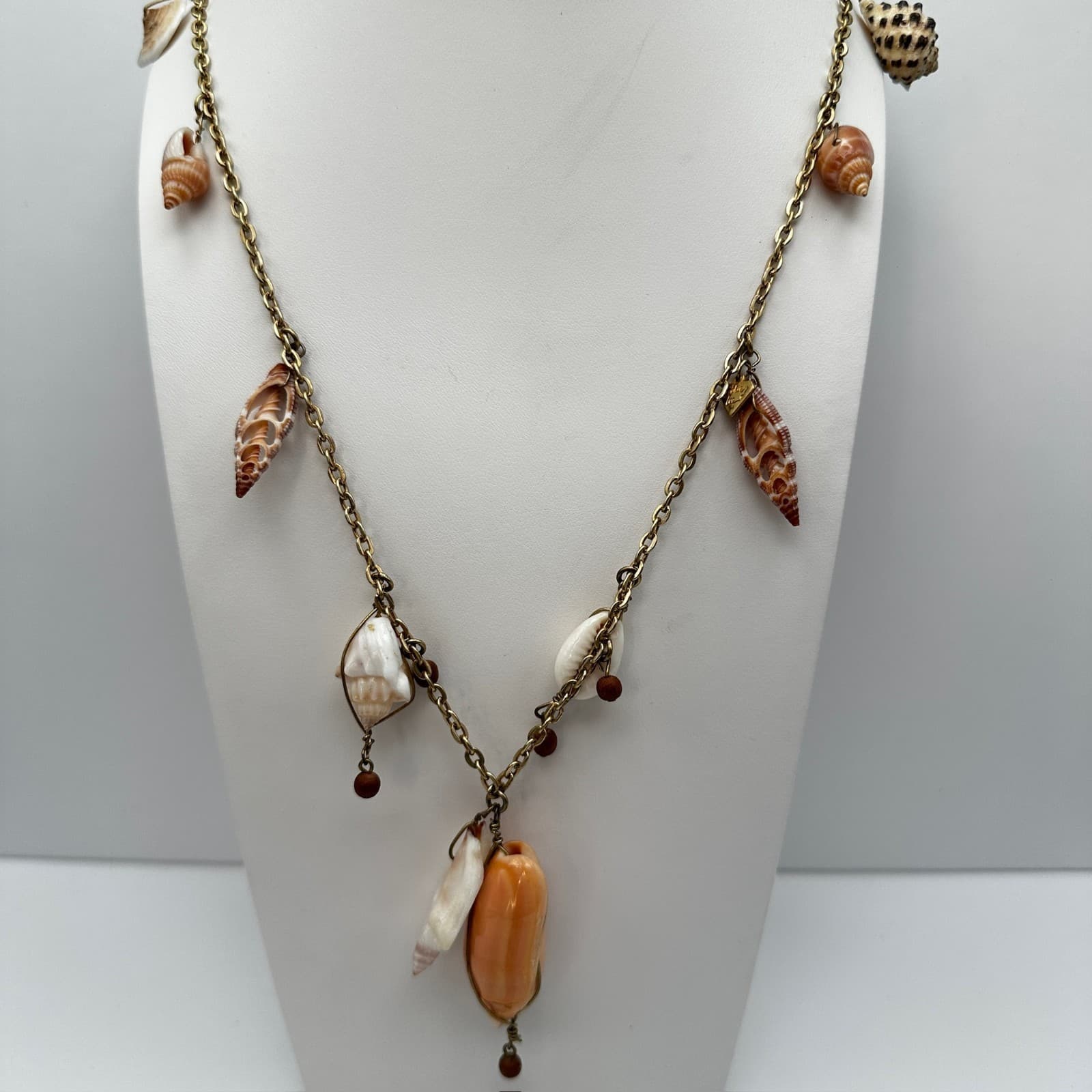 Vintage 90s cookie lee Sea Shell Charm Necklace Gold Tone Women's Jewelry - Thumbnail 10