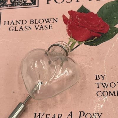 VTG Two's Company Hand Blown Glass Heart Posy Pin Bud Vase Brooch Jewelry Lot - Thumbnail 4