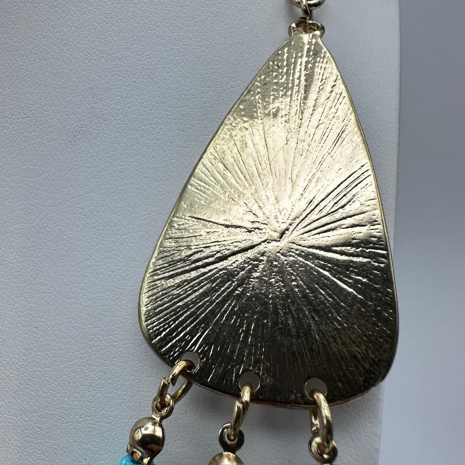 Vintage 90s Multi Strand Statement Necklace Turquoise Gold Tone Women's Jewelry - Thumbnail 10