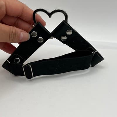 Vintage Black Faux Leather Heart Garter Belt Gothic Punk Elastic Leg Ring Toy - Thumbnail 5