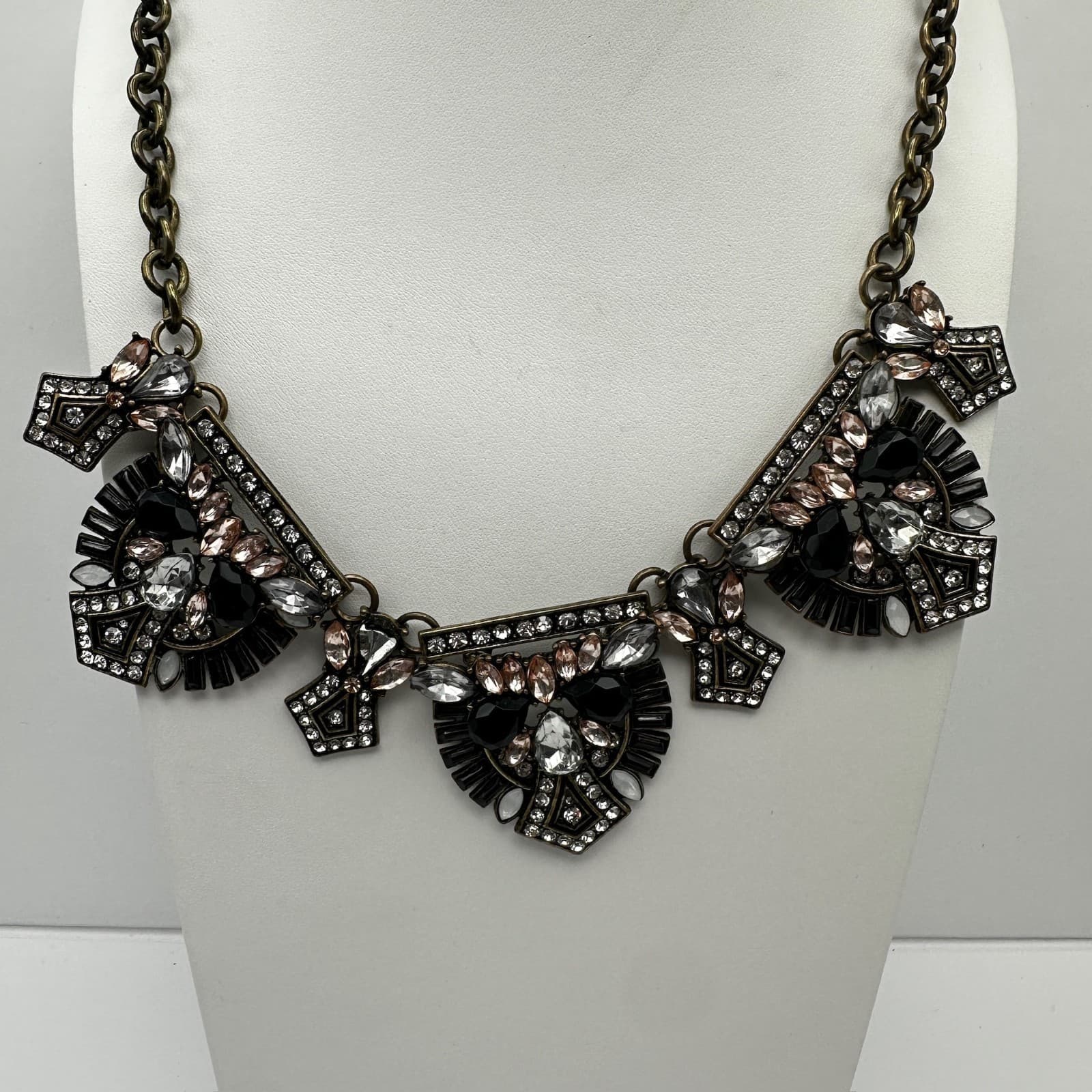 Vintage Y2K Chunky Necklace Bronze Tone Rhinestone Black Crystal Women's Jewelry - Thumbnail 2