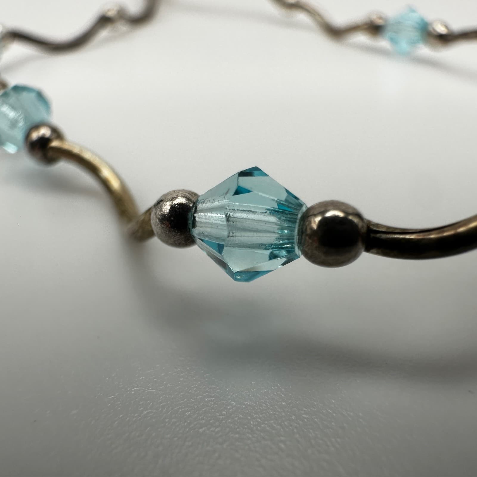 Vintage 90s Y2K Blue Crystal Beaded Wave Bracelet Silver Tone Boho Jewelry - Thumbnail 7