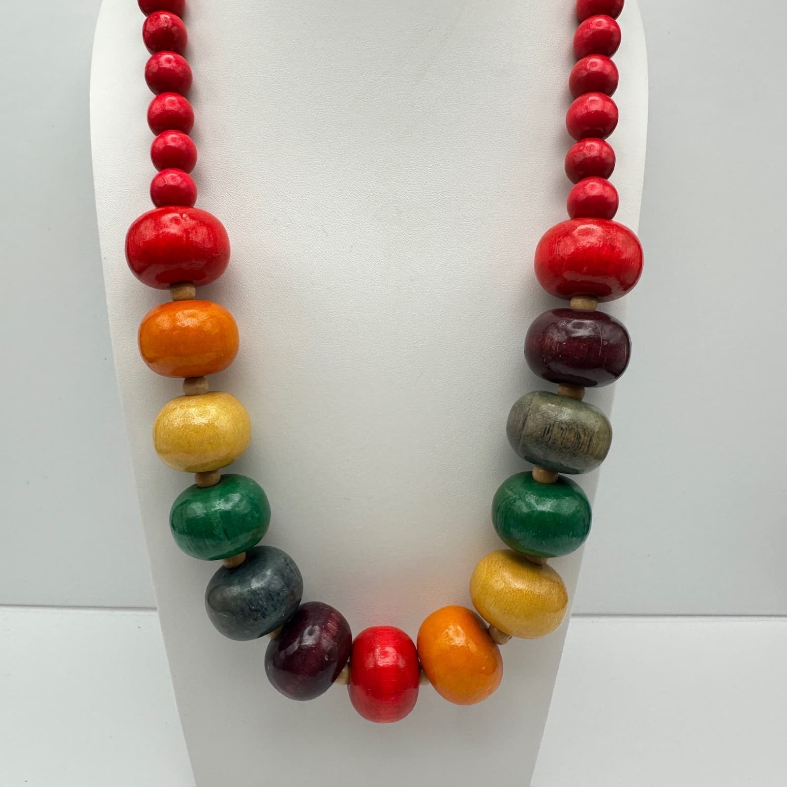 Vintage 90s Wood Bead Chunky Statement Necklace Boho Retro Women's Jewelry - Image 1