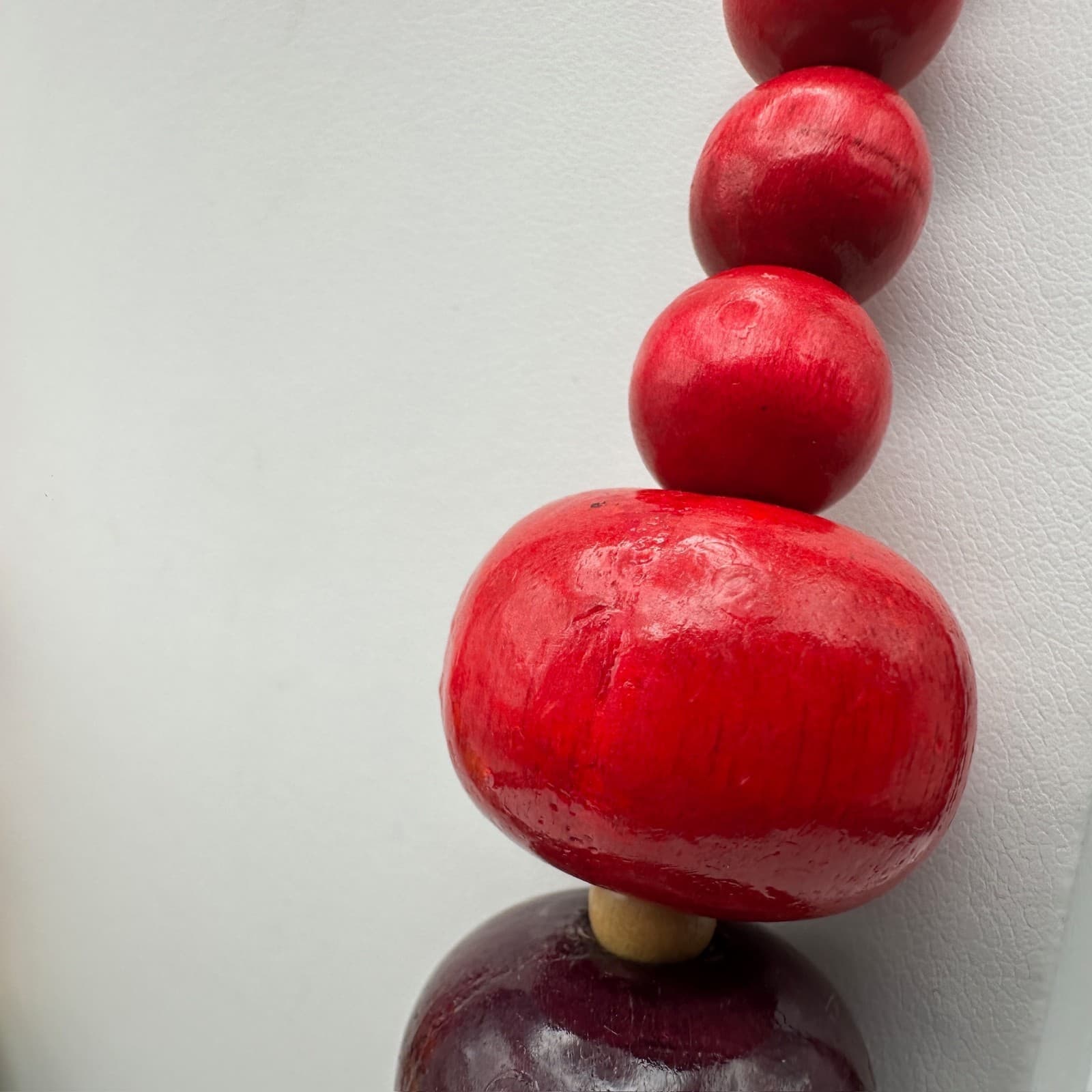 Vintage 90s Wood Bead Chunky Statement Necklace Boho Retro Women's Jewelry - Thumbnail 11