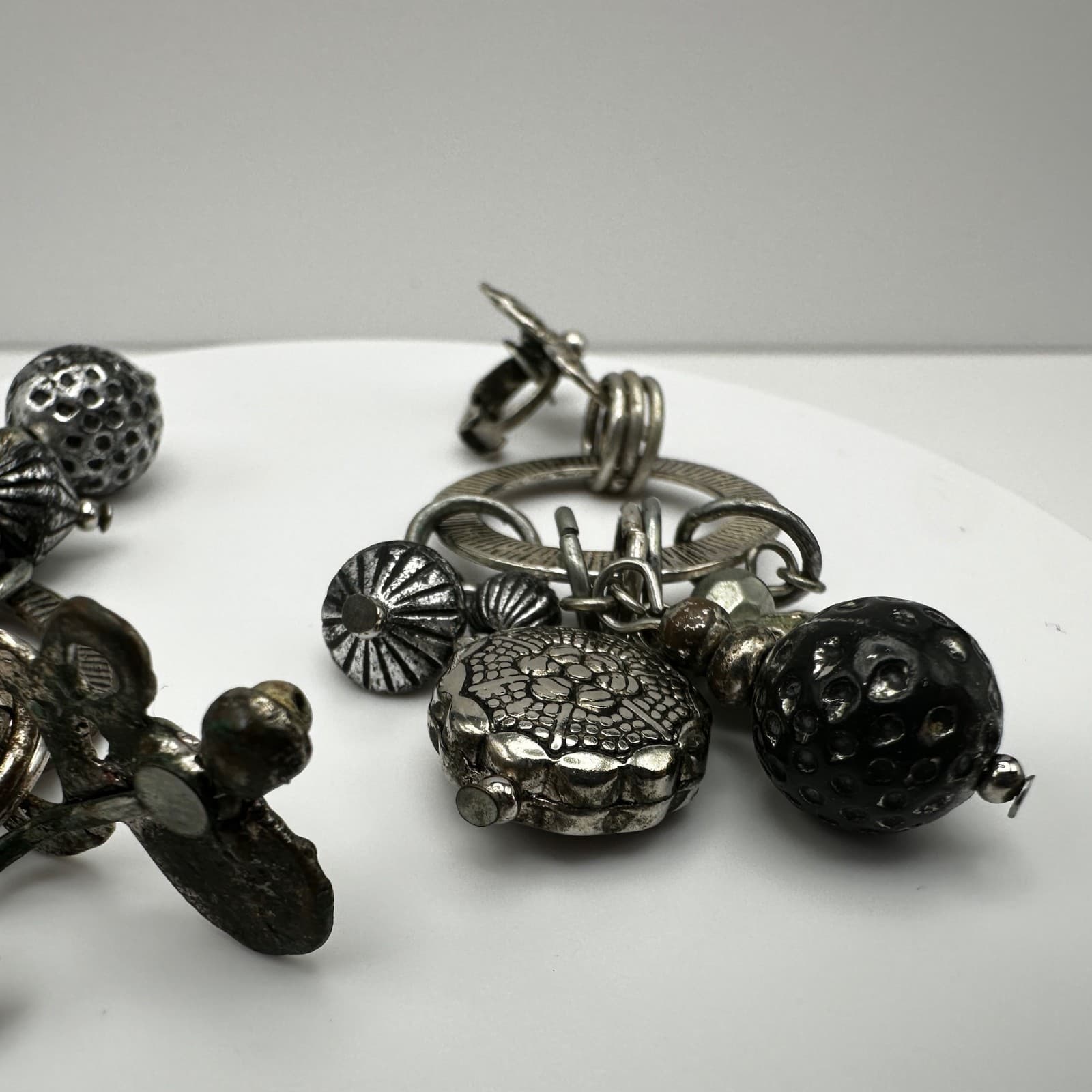 Vintage 90s Birch Hill Silver Tone Multi Charm Dangle Earrings Statement Jewelry - Thumbnail 11