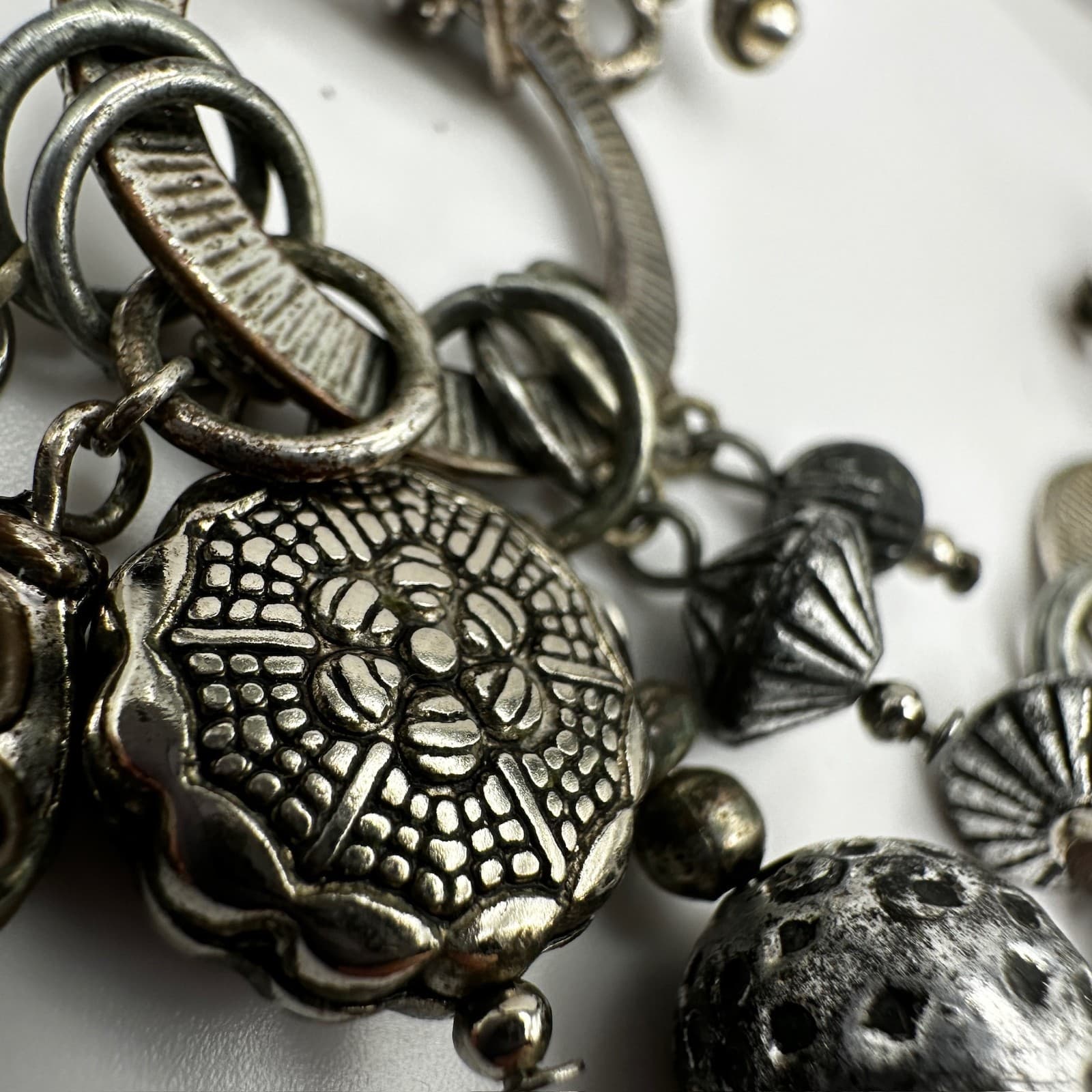 Vintage 90s Birch Hill Silver Tone Multi Charm Dangle Earrings Statement Jewelry - Thumbnail 7