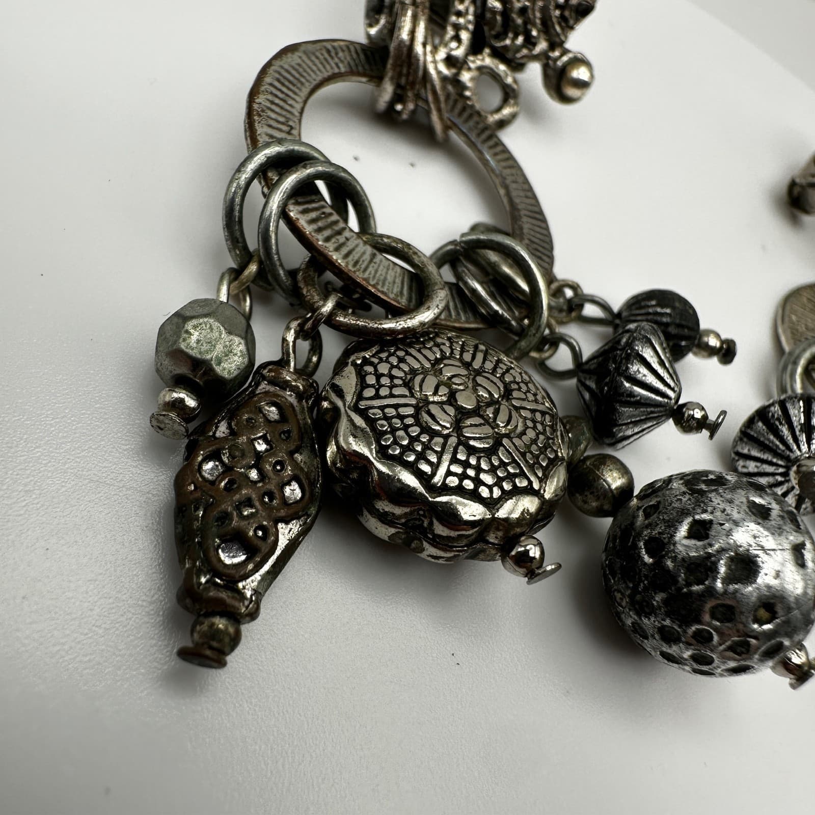 Vintage 90s Birch Hill Silver Tone Multi Charm Dangle Earrings Statement Jewelry - Thumbnail 4