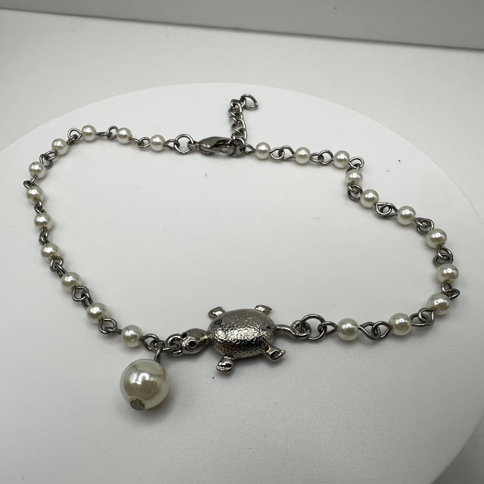 Vintage Y2K Faux Pearl Turtle Charm Bracelets Silver Tone Pendant Boho Jewelry - Thumbnail 8