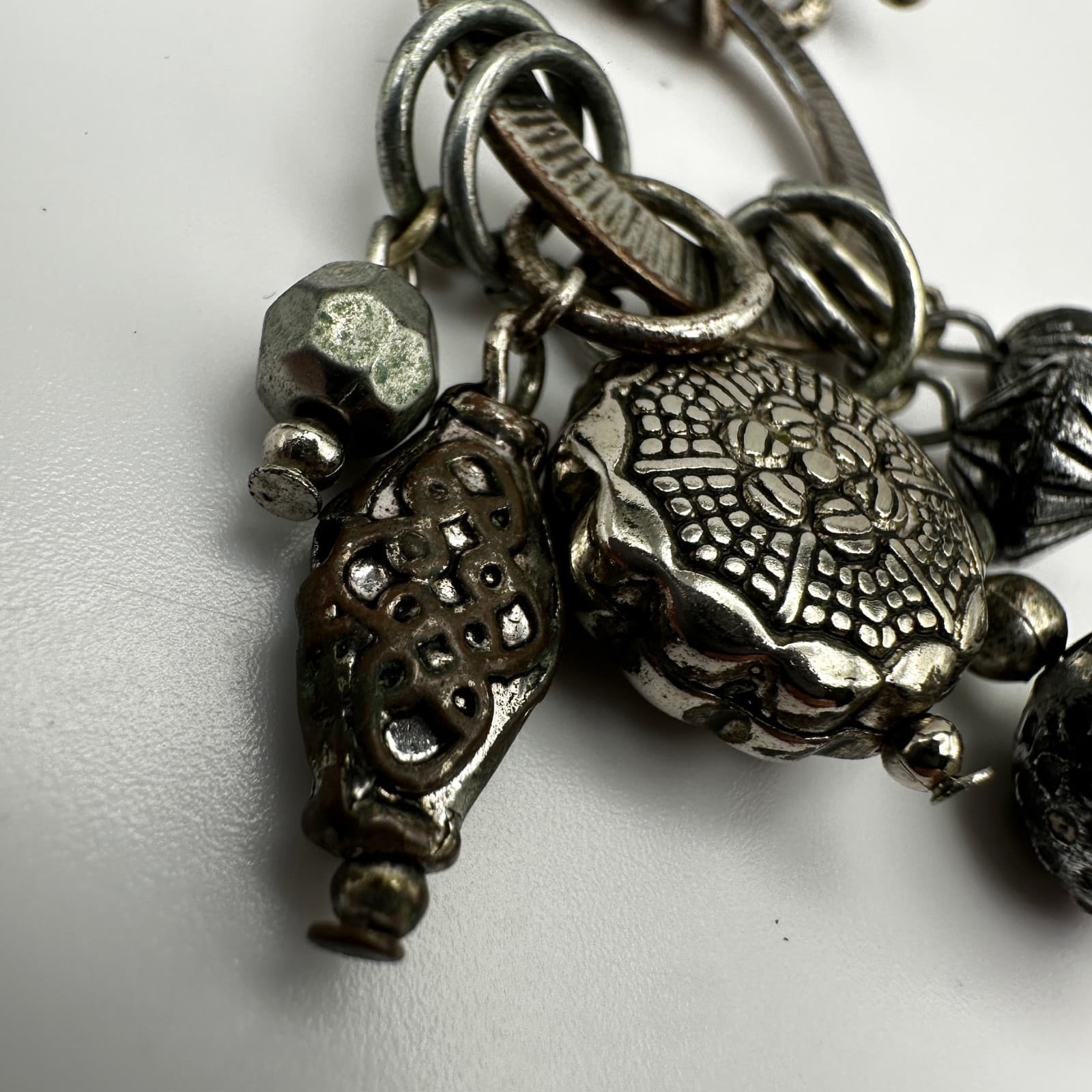 Vintage 90s Birch Hill Silver Tone Multi Charm Dangle Earrings Statement Jewelry - Thumbnail 5