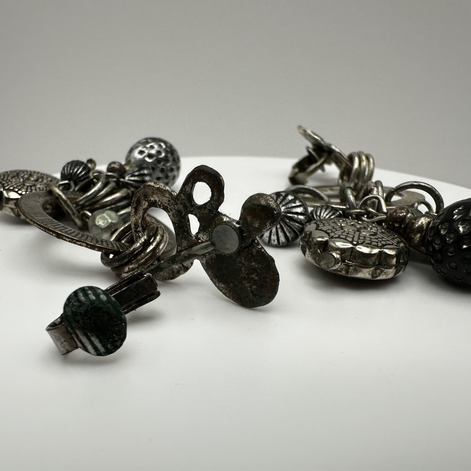 Vintage 90s Birch Hill Silver Tone Multi Charm Dangle Earrings Statement Jewelry - Thumbnail 9