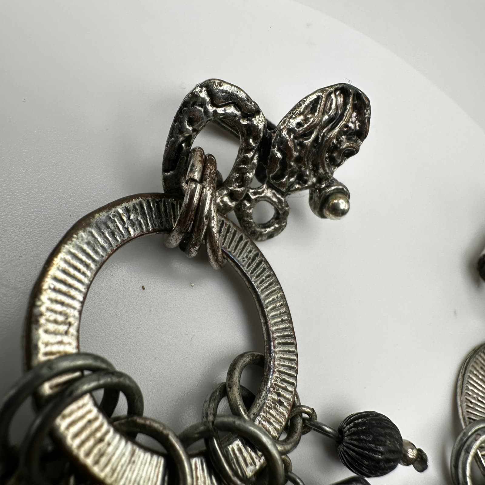 Vintage 90s Birch Hill Silver Tone Multi Charm Dangle Earrings Statement Jewelry - Thumbnail 8