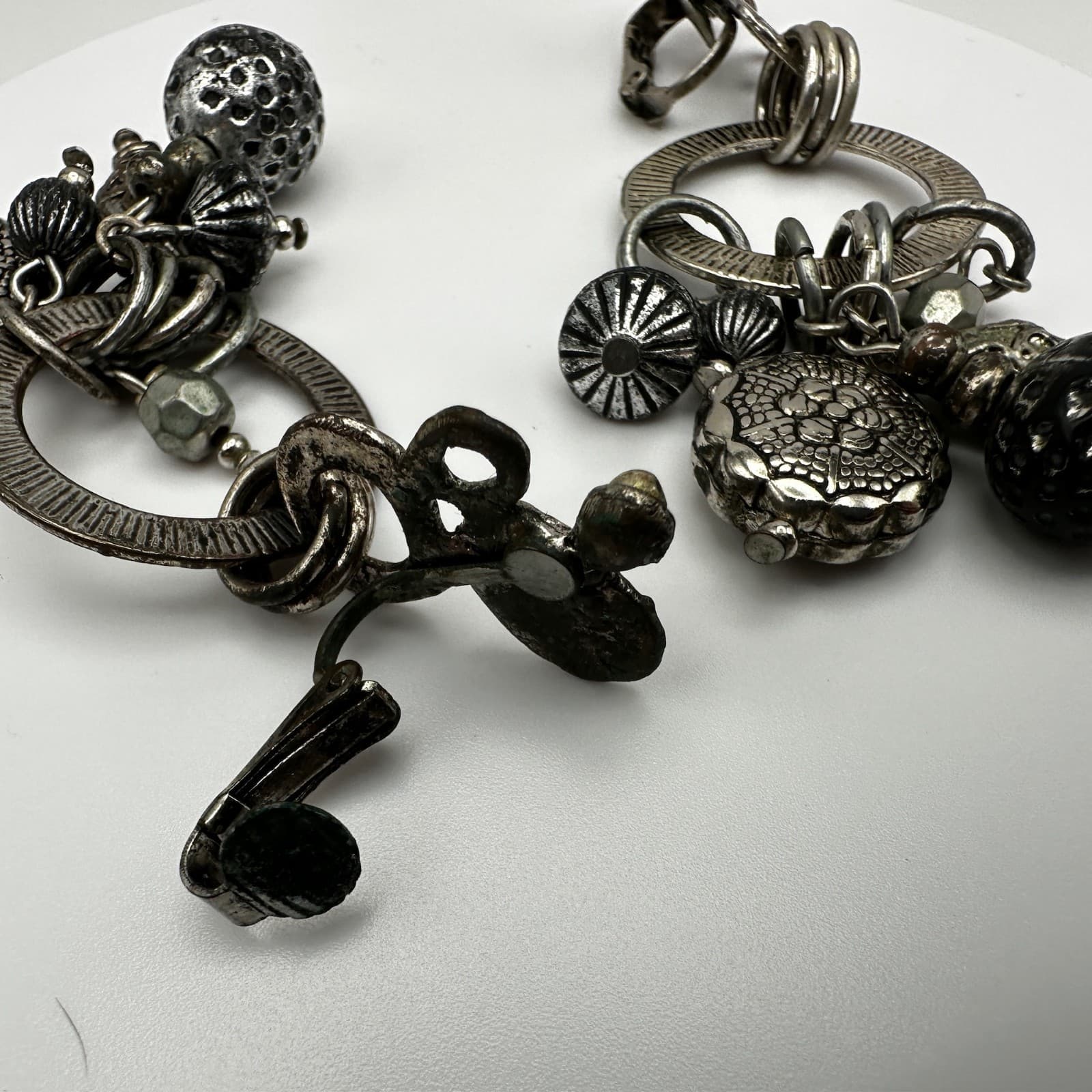 Vintage 90s Birch Hill Silver Tone Multi Charm Dangle Earrings Statement Jewelry - Thumbnail 10