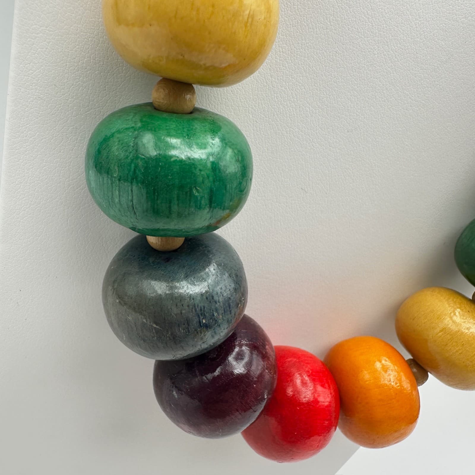 Vintage 90s Wood Bead Chunky Statement Necklace Boho Retro Women's Jewelry - Thumbnail 4