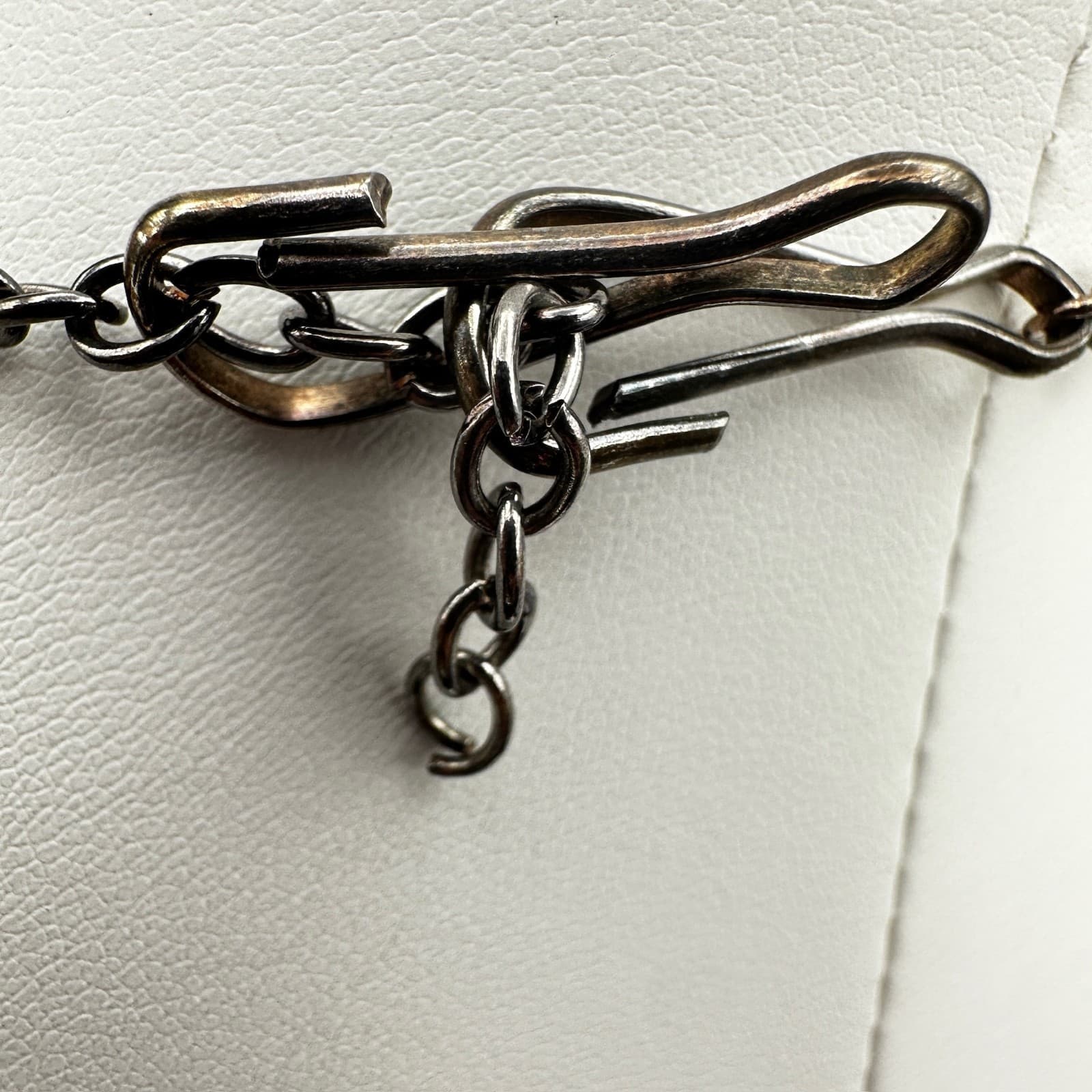 Vintage 90s Black Triangle Pendant Necklace Silver Tone Beaded Statement Jewelry - Thumbnail 12