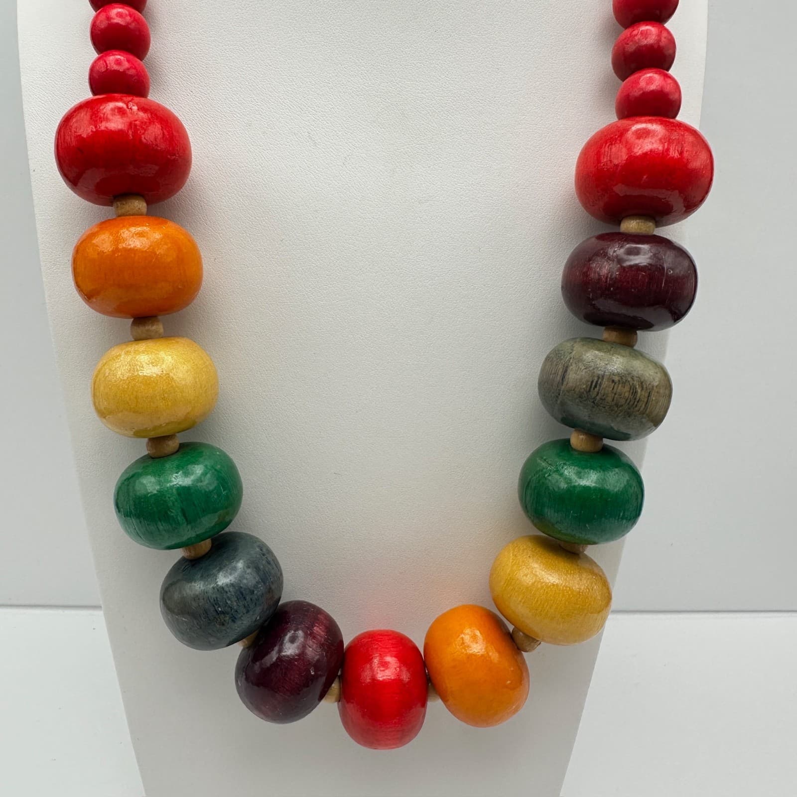 Vintage 90s Wood Bead Chunky Statement Necklace Boho Retro Women's Jewelry - Thumbnail 2