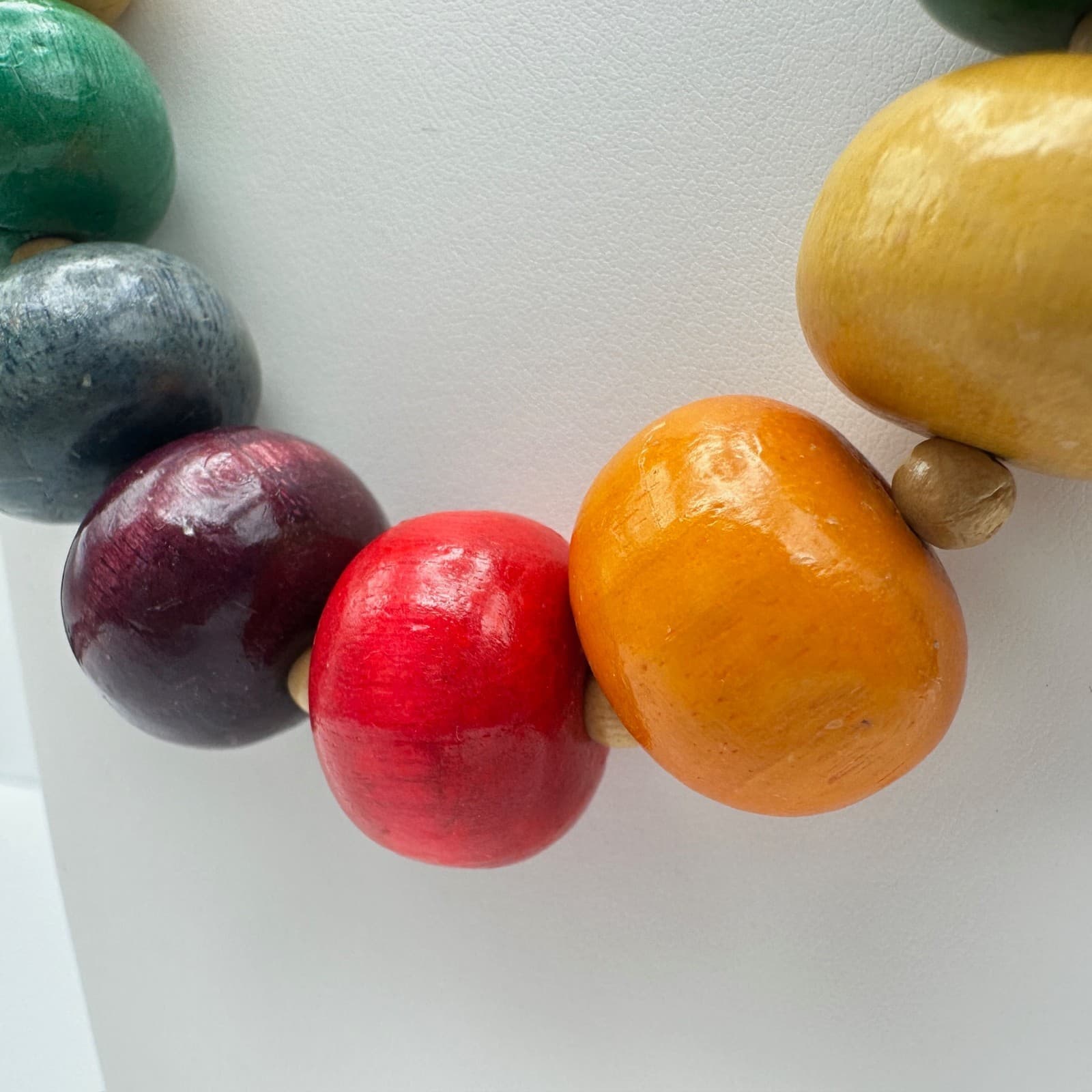 Vintage 90s Wood Bead Chunky Statement Necklace Boho Retro Women's Jewelry - Thumbnail 7