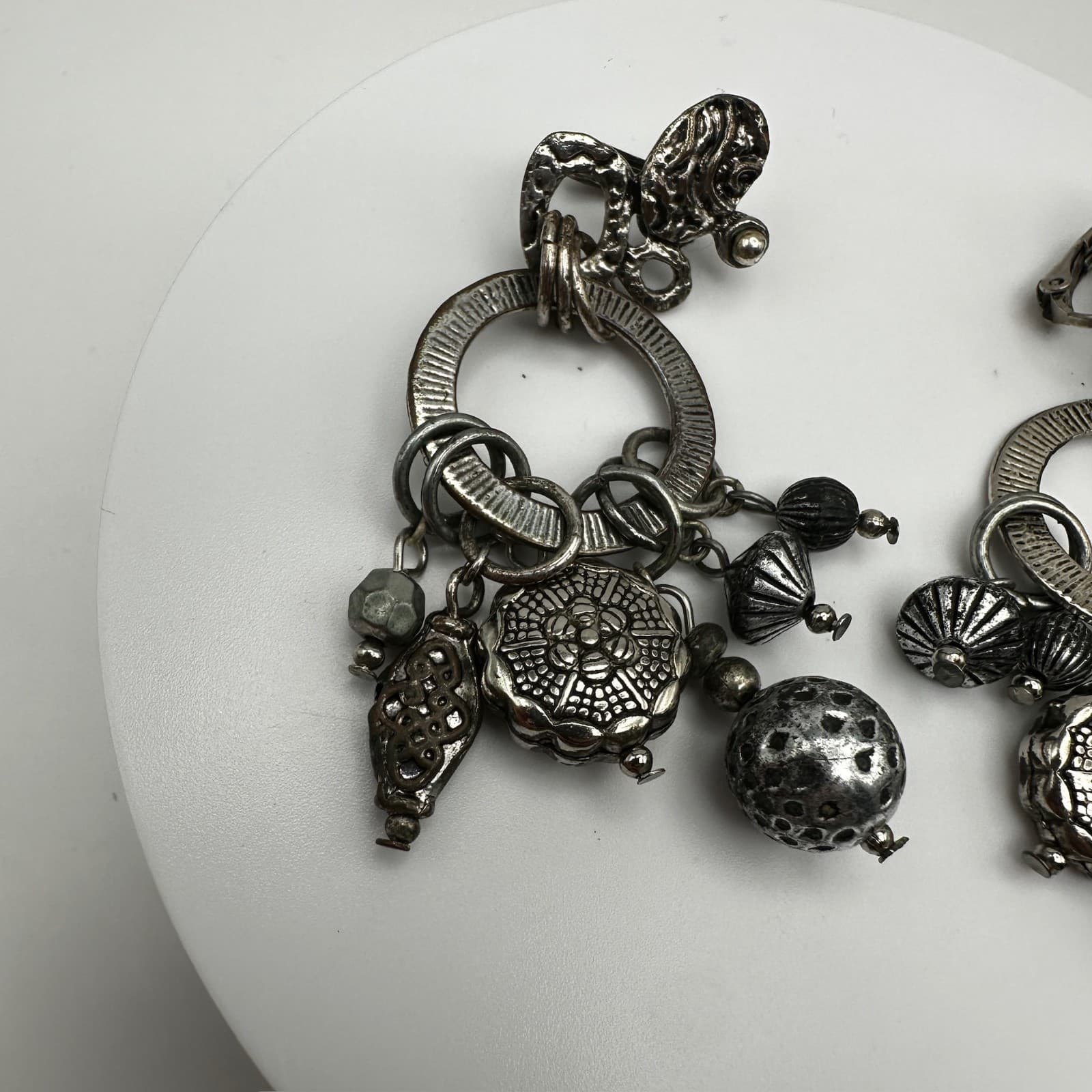 Vintage 90s Birch Hill Silver Tone Multi Charm Dangle Earrings Statement Jewelry - Thumbnail 3