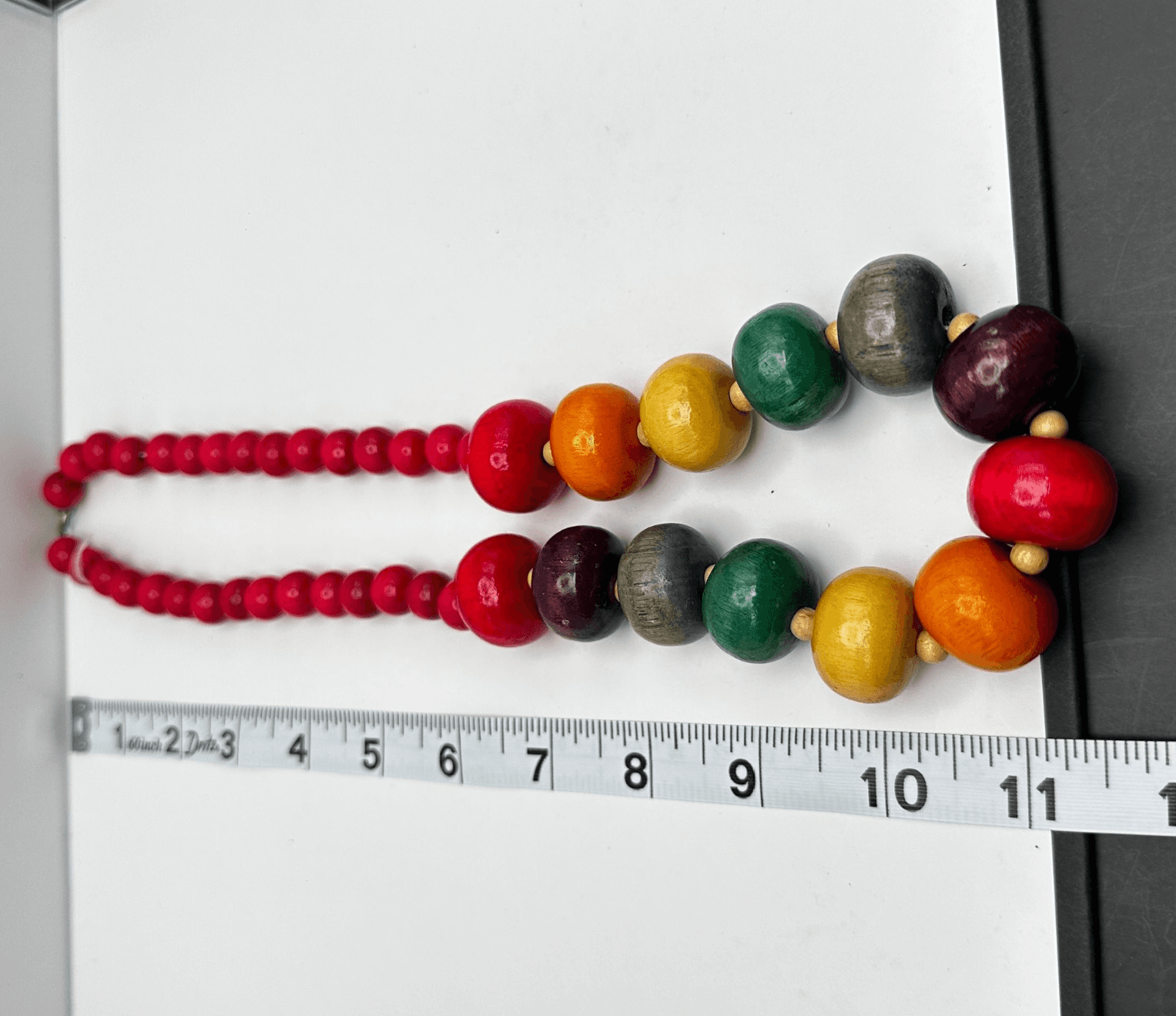 Vintage 90s Wood Bead Chunky Statement Necklace Boho Retro Women's Jewelry - Thumbnail 14