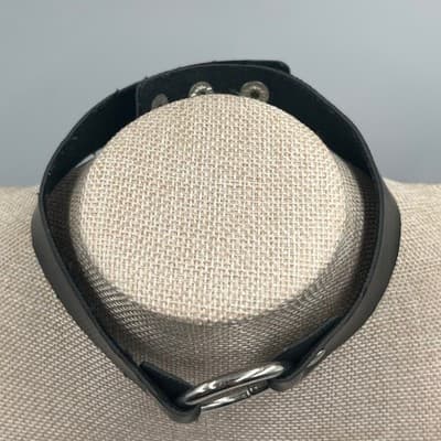 Vintage Black Leather O-Ring Choker Necklace Silver Tone Goth Punk Alt Statement - Thumbnail 2