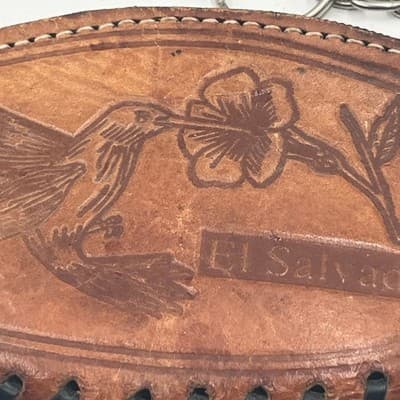 Vintage El Salvador Tazumal Leather Coin Purse Keychain Hummingbird Embossed - Thumbnail 6