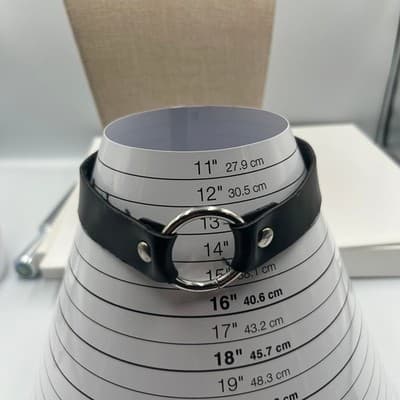 Vintage Black Leather O-Ring Choker Necklace Silver Tone Goth Punk Alt Statement - Thumbnail 5