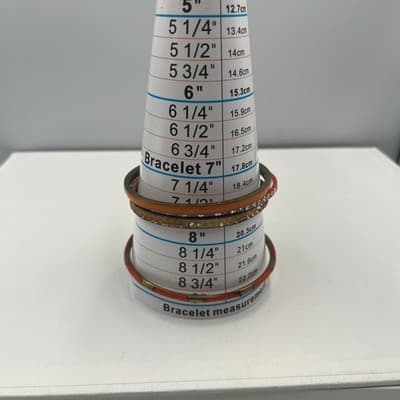 4pc Vintage Enamel Bangle Bracelet Set Orange Copper Rhinestone Stacking Jewelry - Thumbnail 5