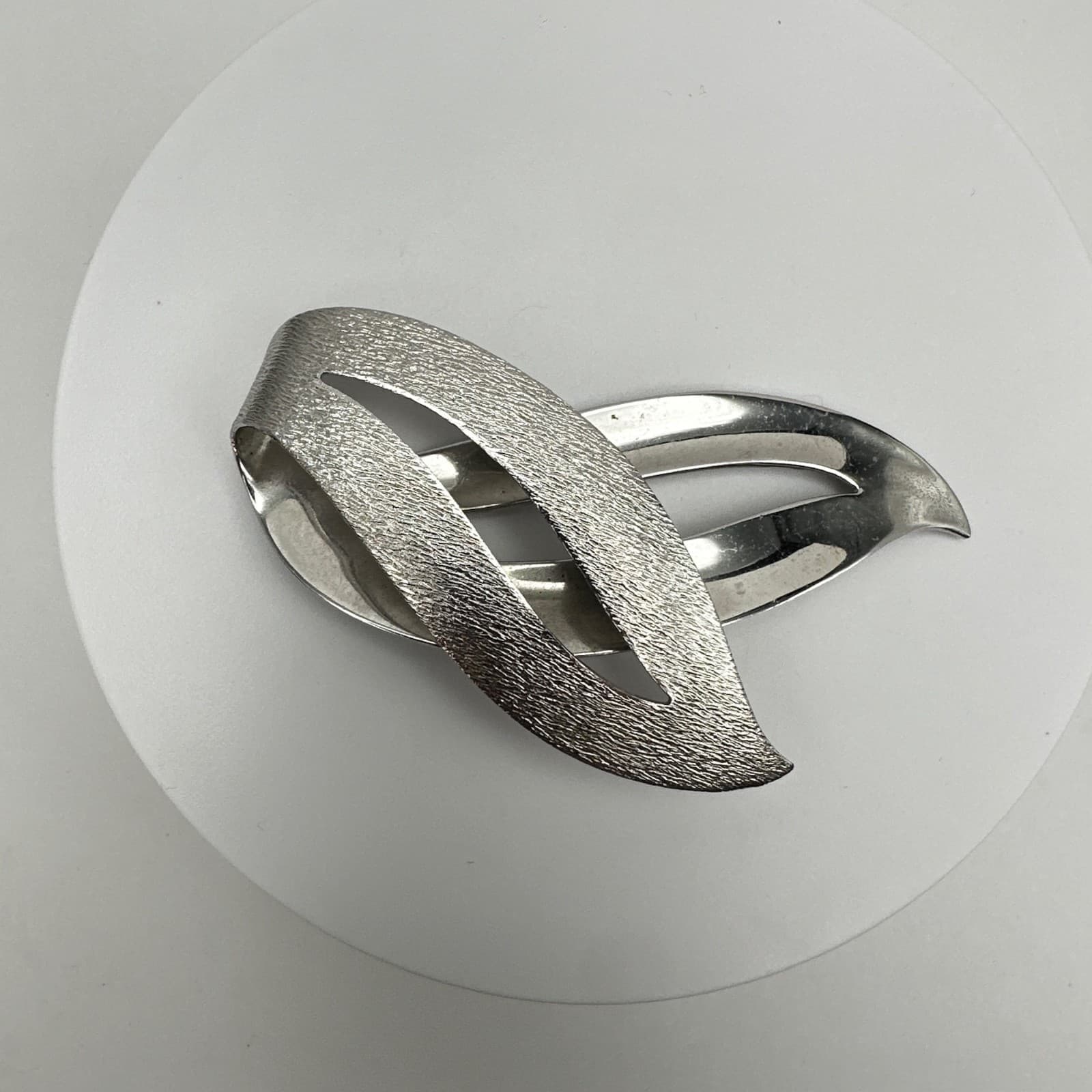 Vintage 80s Textured Abstract Leaf Brooch Pin Silver Tone Women's Jewelry - Thumbnail 7