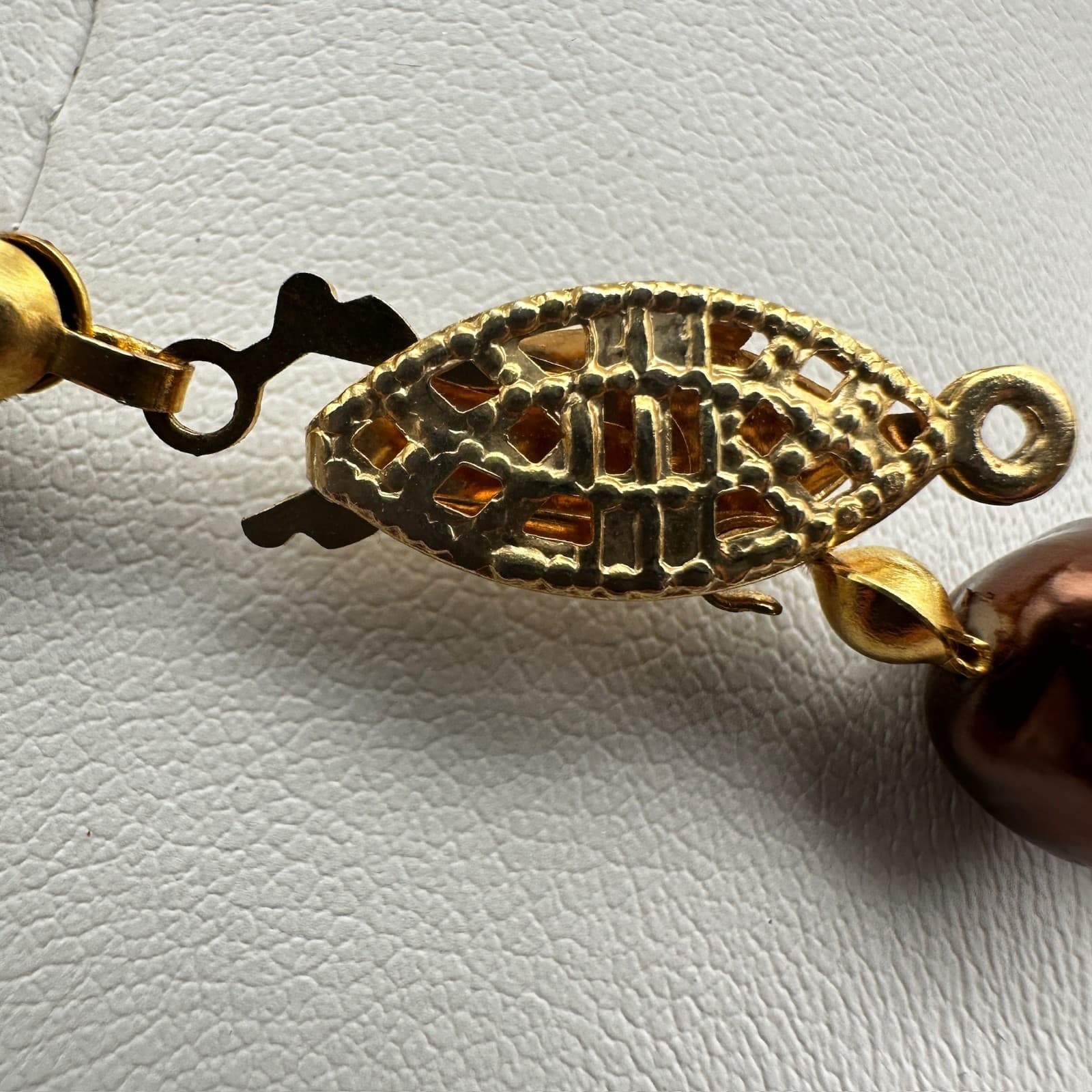 Vintage 90s Bronze Tone Pearl Knotted Necklace Gold Tone Clasp Women's Jewelry - Thumbnail 10