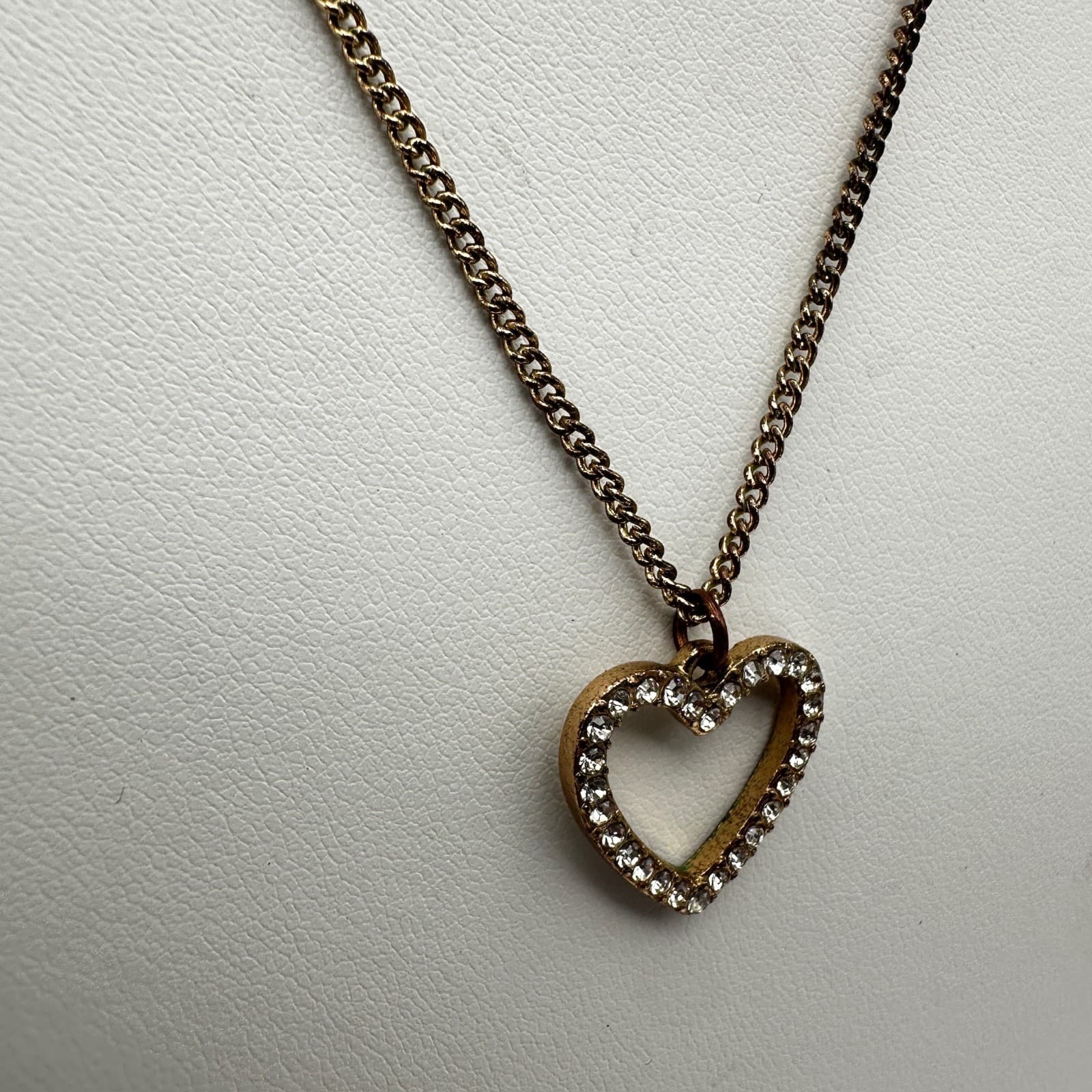 Vintage Y2K Heart Clear Crystal Pendant Necklace Gold Tone Women's Jewelry - Thumbnail 5