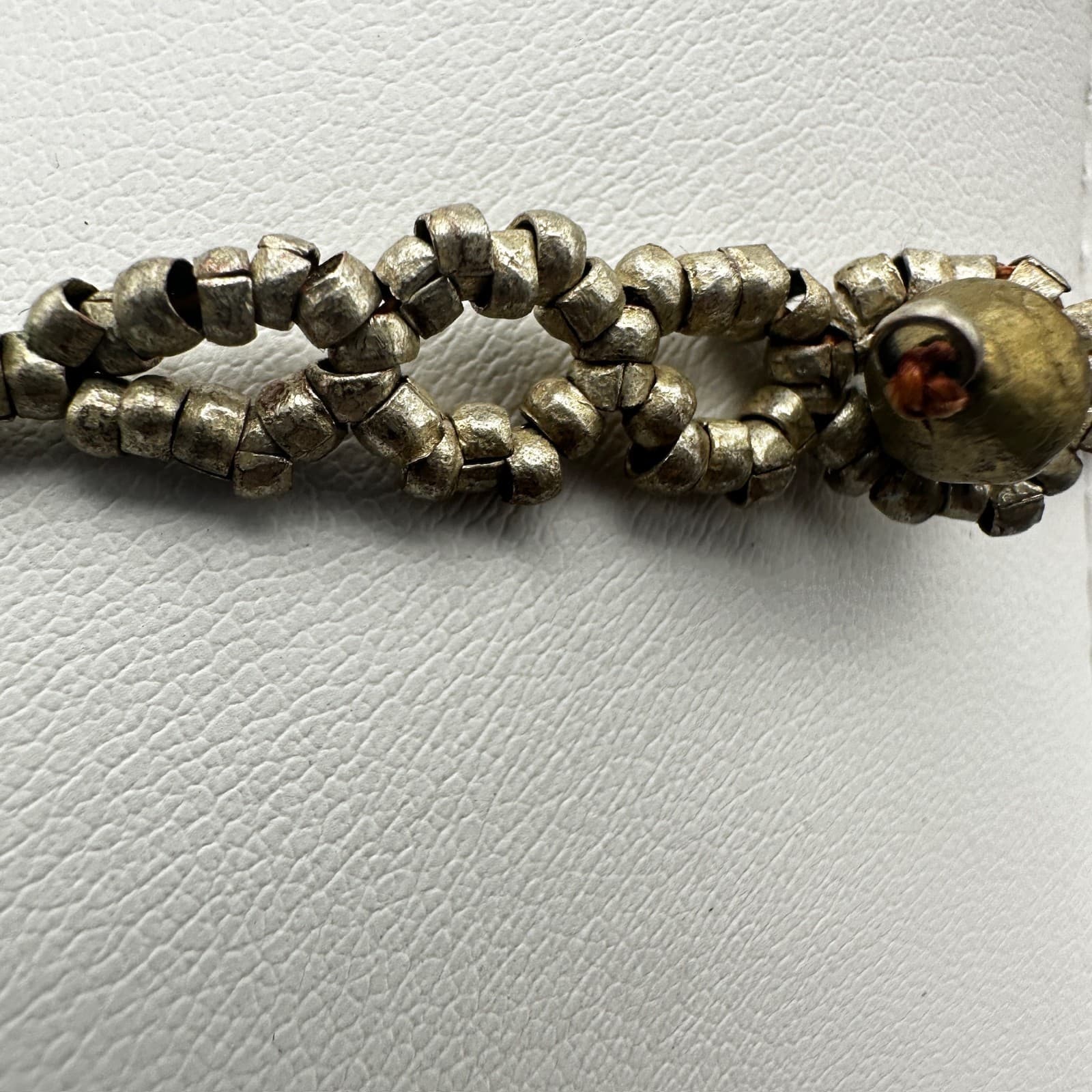 Vintage 90s Rectangular Etched Pendant Necklace Silver Tone Beads Jewelry - Thumbnail 10