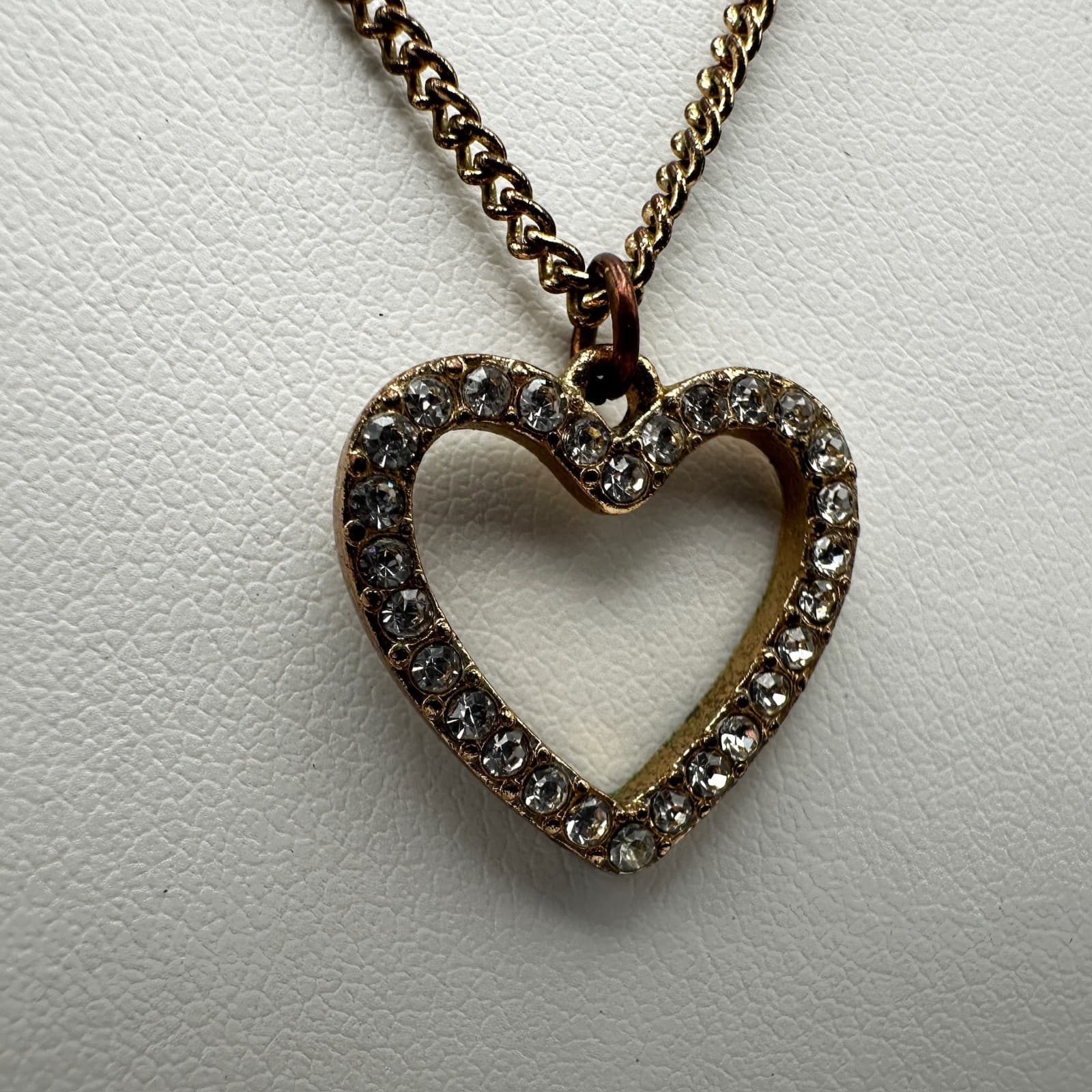 Vintage Y2K Heart Clear Crystal Pendant Necklace Gold Tone Women's Jewelry - Thumbnail 4