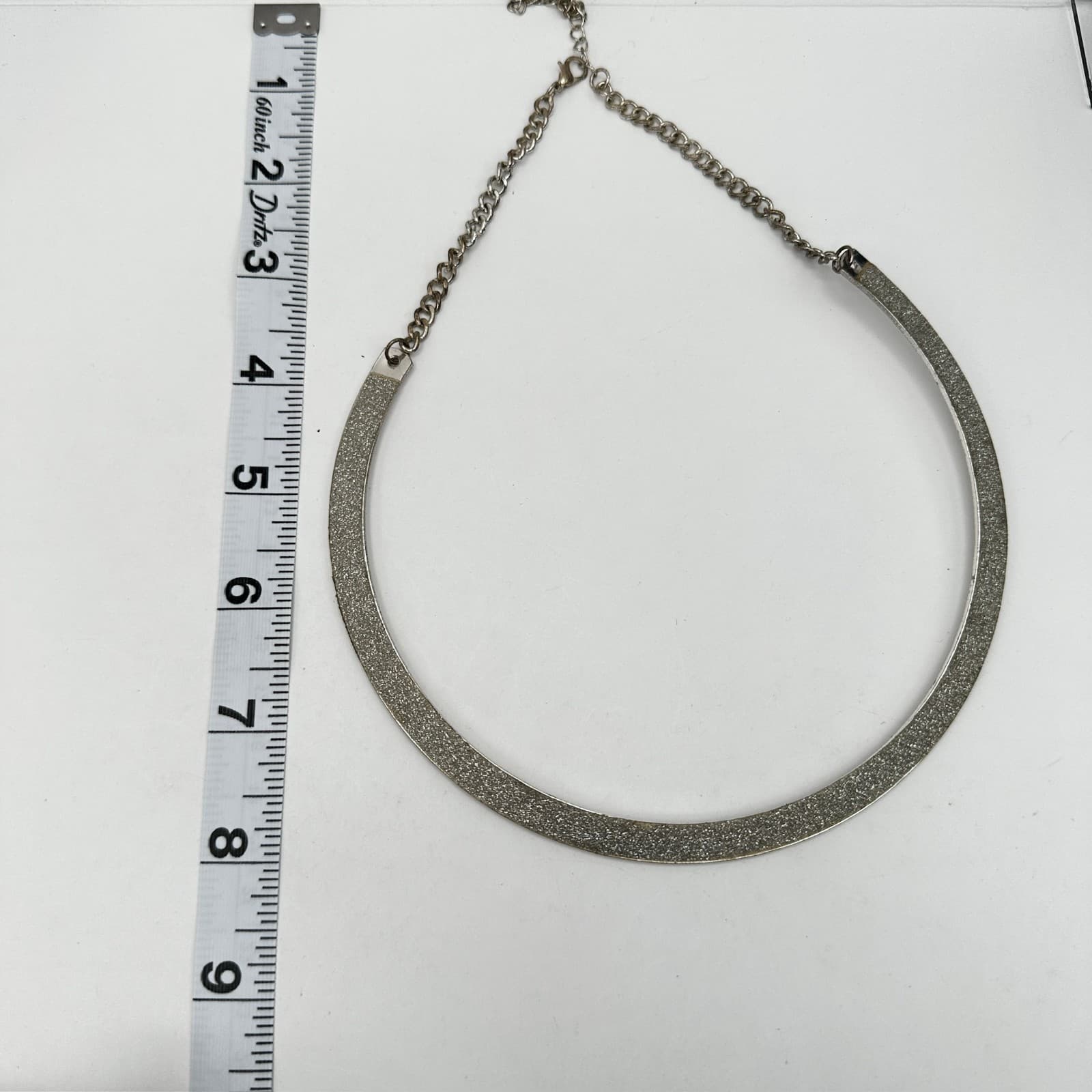 Vintage 90s Silver Tone Glitter Inlay Collar Necklace Choker Sparkle Jewelry - Thumbnail 15
