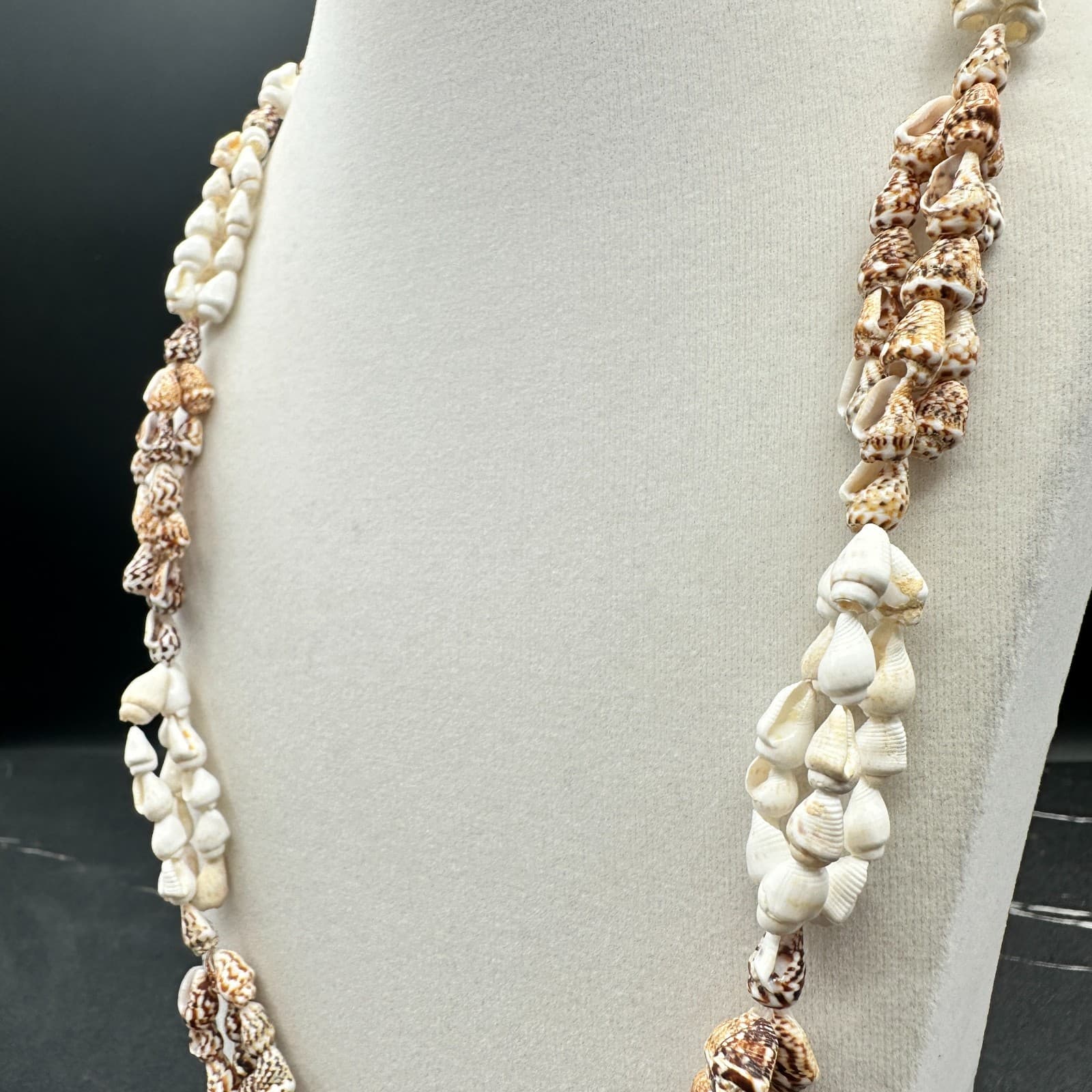 Vintage Shell Cowrie Choker Necklace Beach Statement 3-Strand 19" Hawaiian Boho - Thumbnail 5