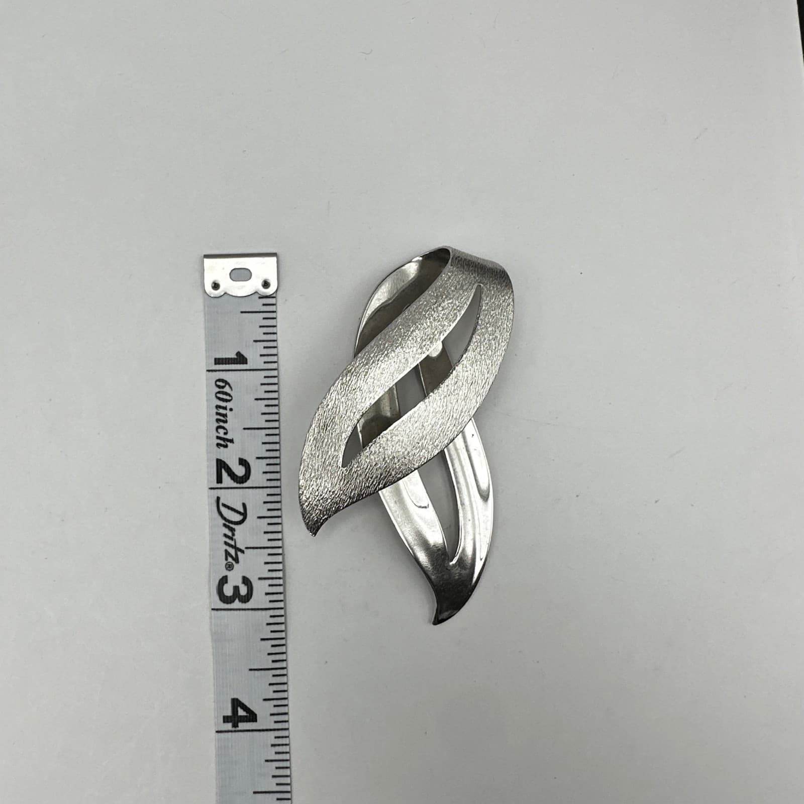 Vintage 80s Textured Abstract Leaf Brooch Pin Silver Tone Women's Jewelry - Thumbnail 9