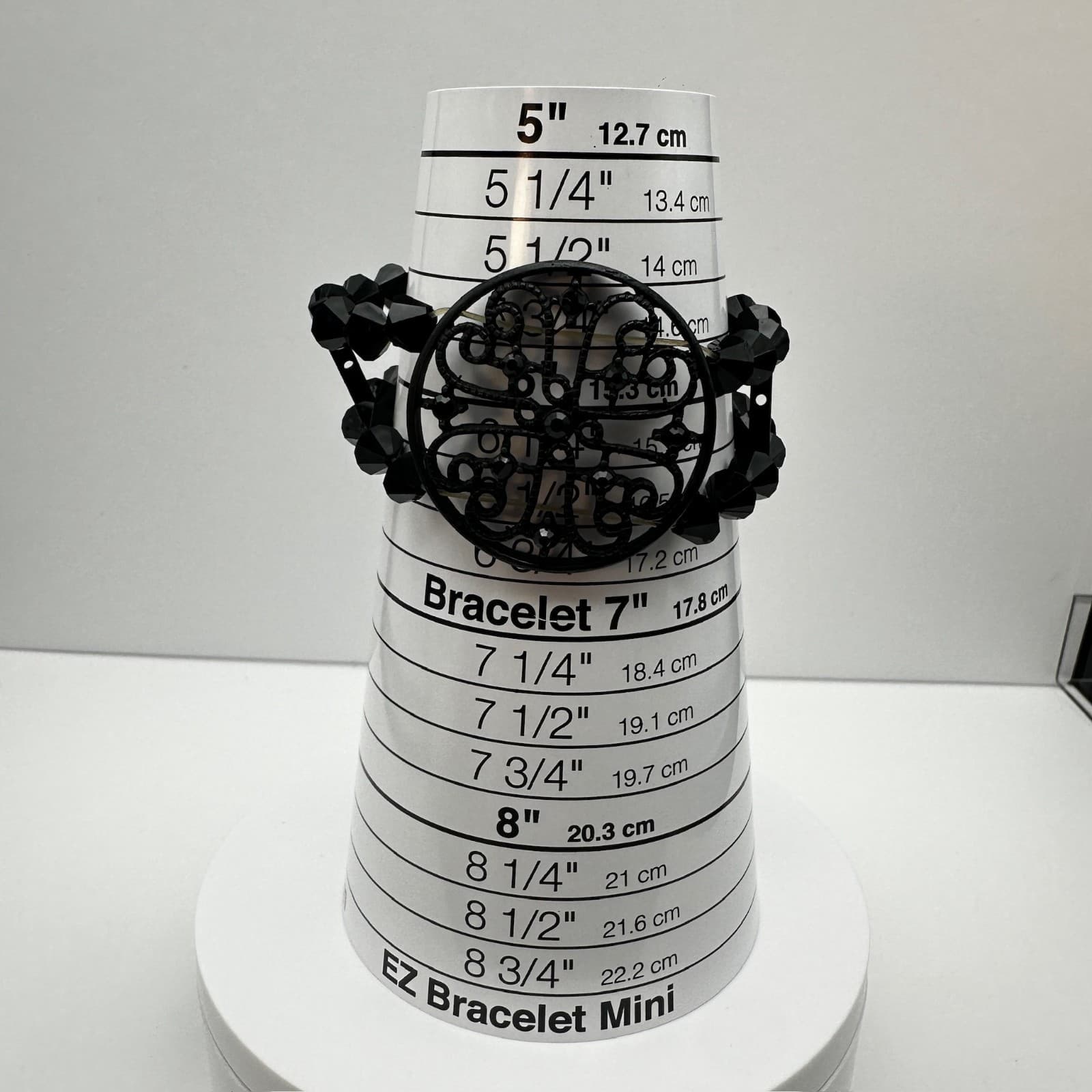 Vintage 80s Black Tone Bicone Beads Stretch Cuff Bracelet Women's Jewelry - Thumbnail 8