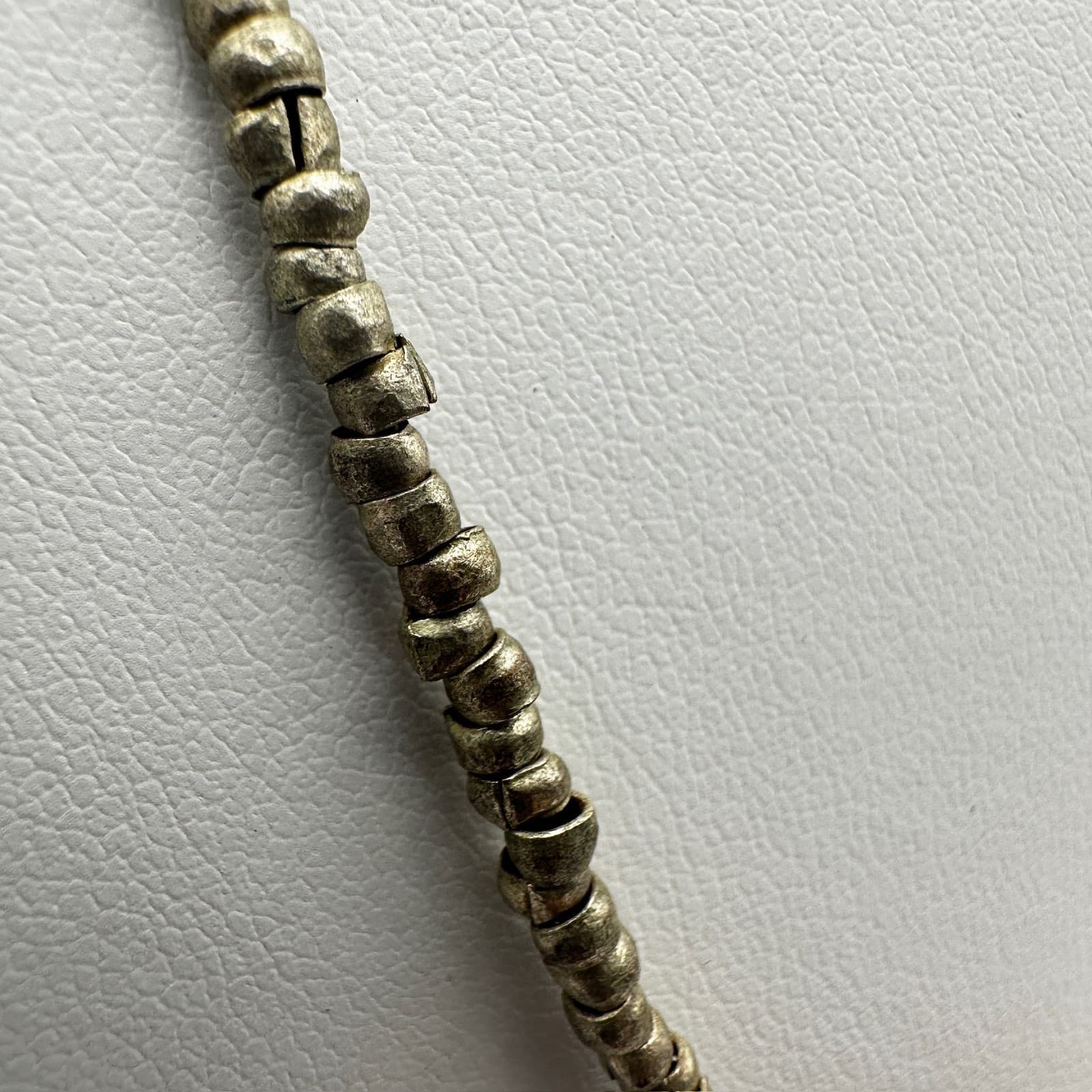 Vintage 90s Rectangular Etched Pendant Necklace Silver Tone Beads Jewelry - Thumbnail 6