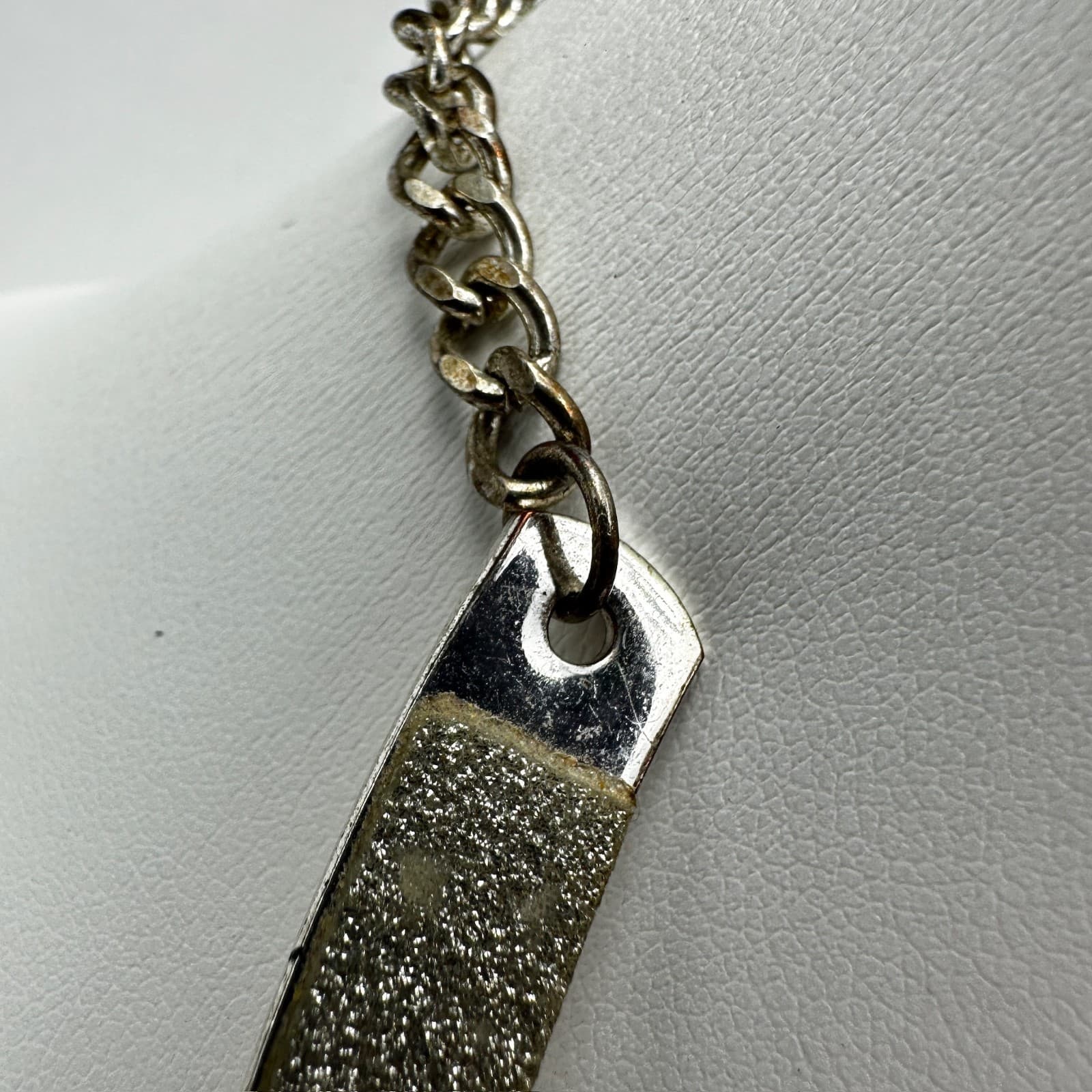 Vintage 90s Silver Tone Glitter Inlay Collar Necklace Choker Sparkle Jewelry - Thumbnail 8
