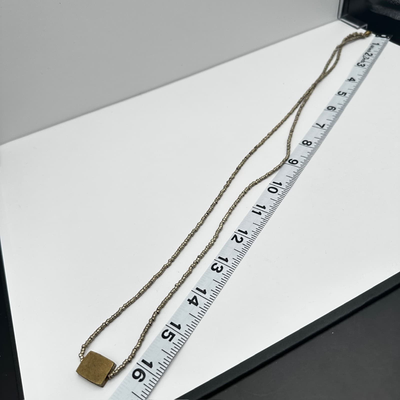 Vintage 90s Rectangular Etched Pendant Necklace Silver Tone Beads Jewelry - Thumbnail 11