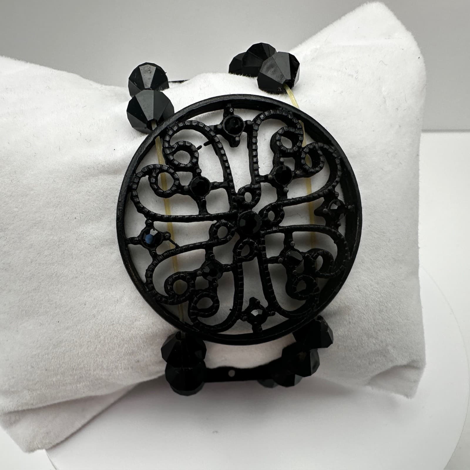 Vintage 80s Black Tone Bicone Beads Stretch Cuff Bracelet Women's Jewelry - Image 1