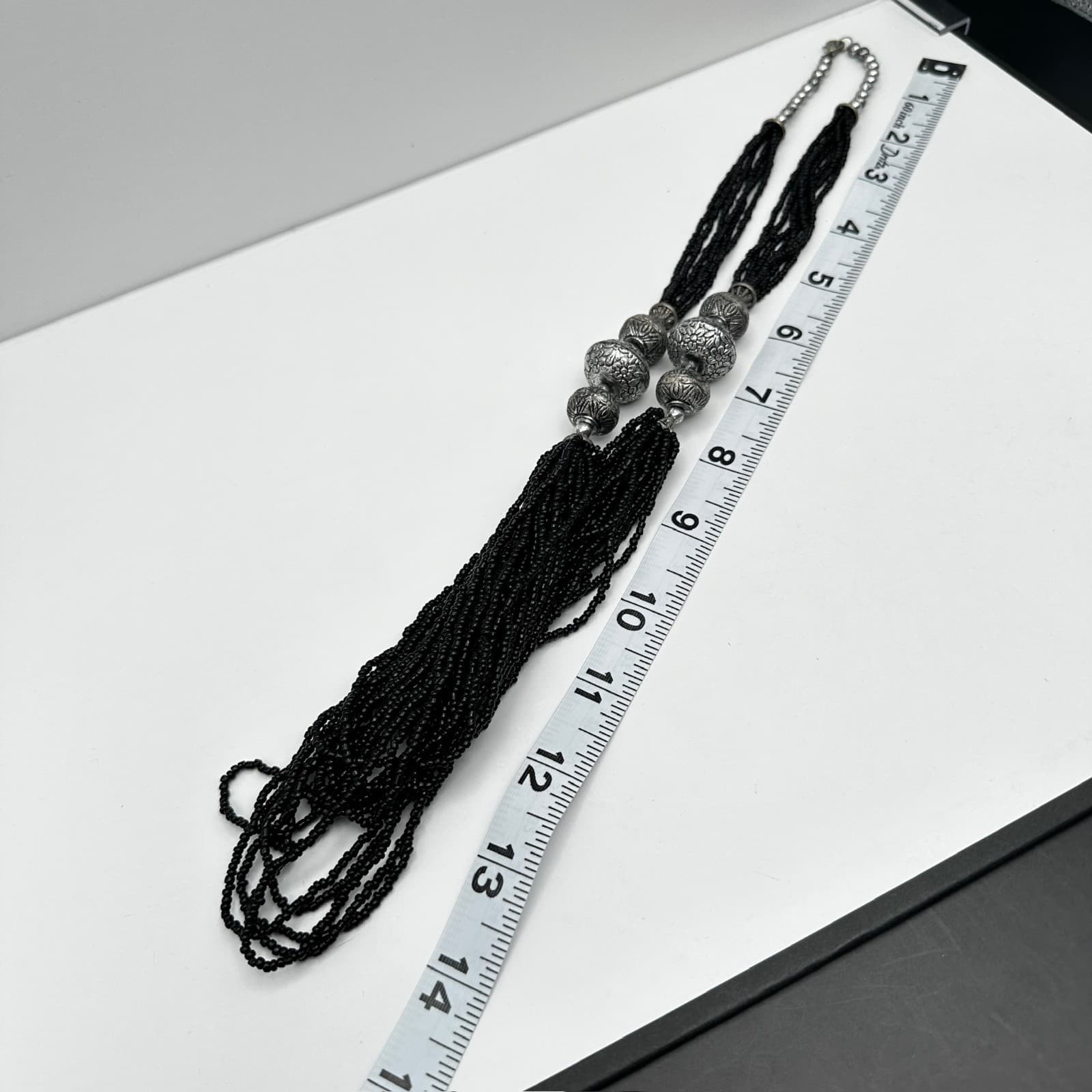 Vintage 90s Multi Strand Black Necklace Floral Beads Silver Tone Women's Jewelry - Thumbnail 13