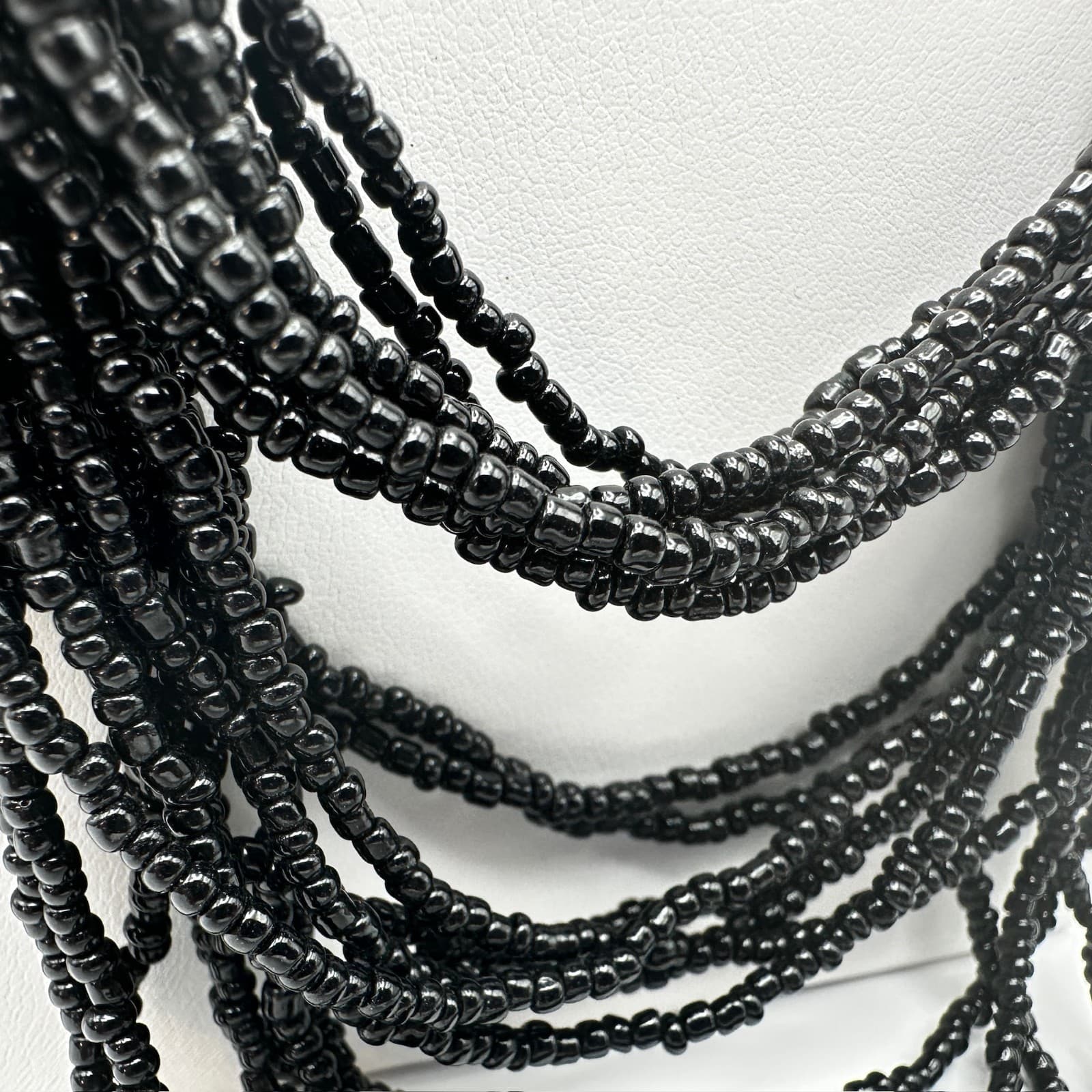 Vintage 90s Multi Strand Black Necklace Floral Beads Silver Tone Women's Jewelry - Thumbnail 10