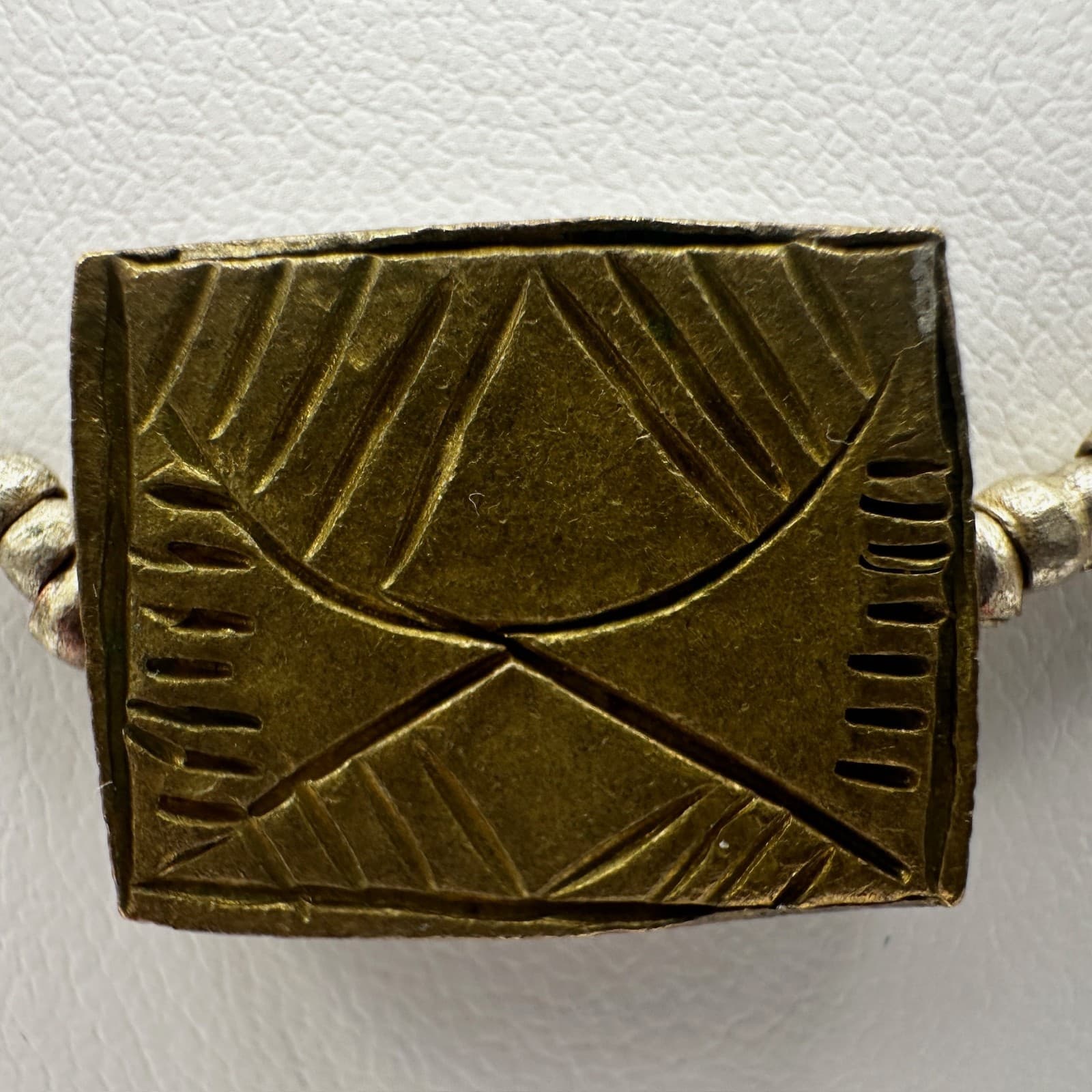 Vintage 90s Rectangular Etched Pendant Necklace Silver Tone Beads Jewelry - Thumbnail 3