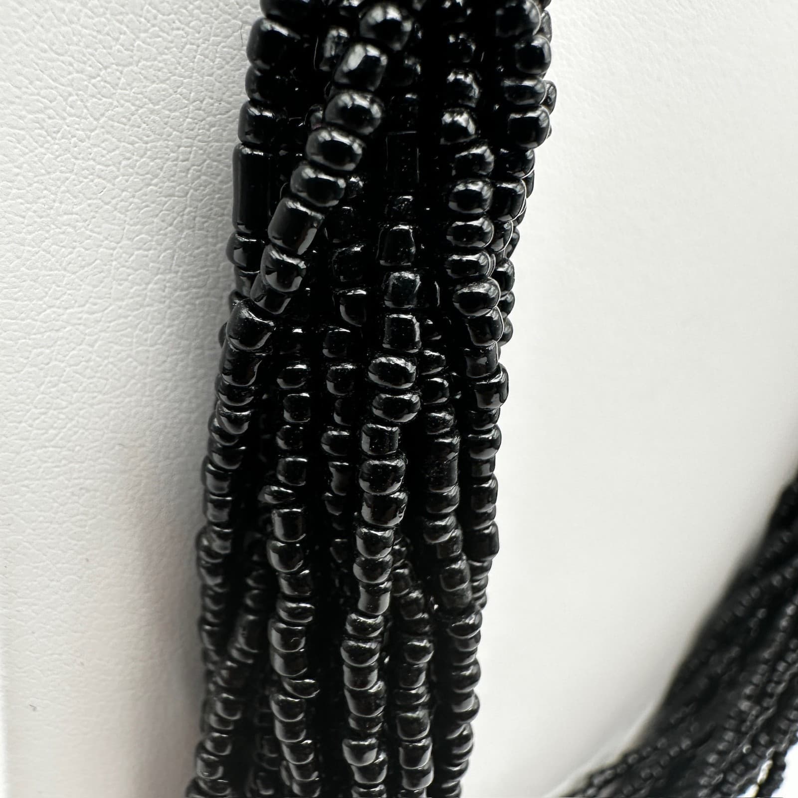 Vintage 90s Multi Strand Black Necklace Floral Beads Silver Tone Women's Jewelry - Thumbnail 8